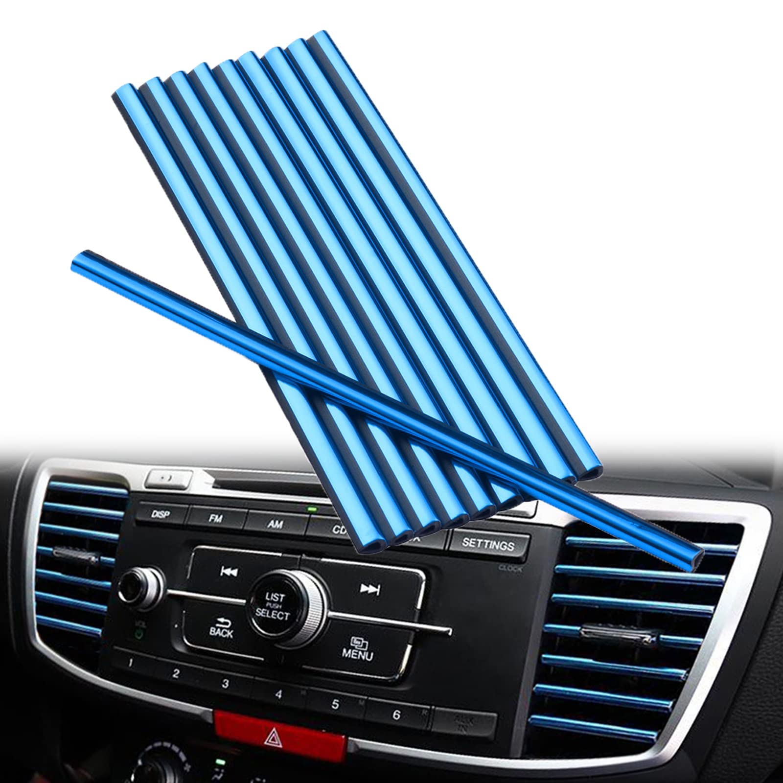 ATMOMO 10pcs Car Air Conditioner Outlet Vent Trim Strip DIY Car Interior Moulding Trim Car Vent Decoration Molding Strip, Blue