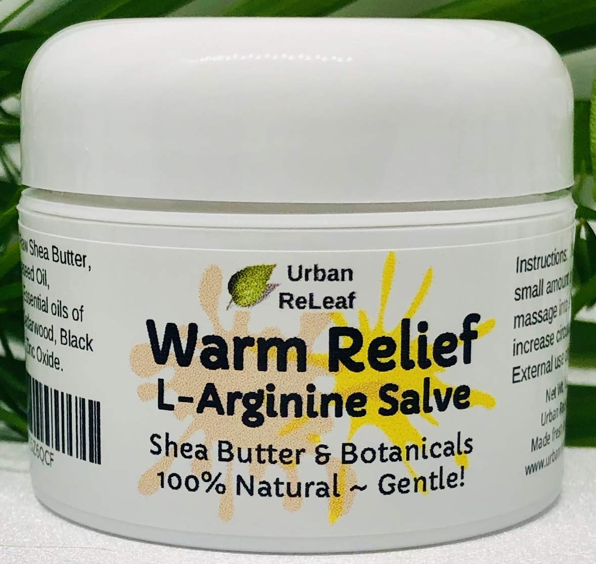 Urban ReLeaf Warm Relief L-Arginine Salve ! Shea Butter & Botanicals, 100% Natural. Gentle Circulation Warming Massage Cream.