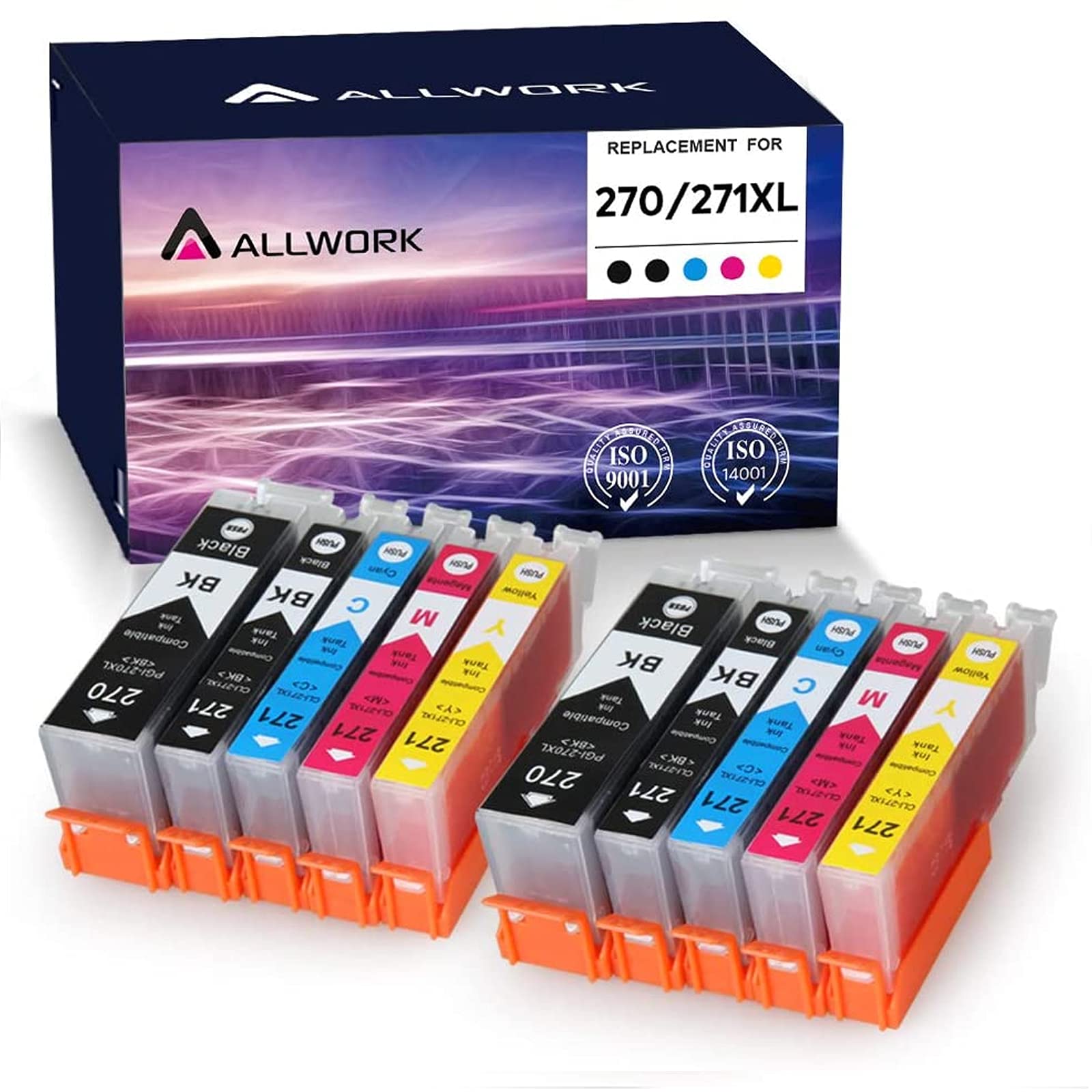 ALLWORKPGI270XL CLI271XL Compatible Ink Cartridges Replacement for Canon PGI-270XL CLI-271XL Works with Canon PIXMA MG5720 MG5721 MG5722 MG6820 MG6821 MG6822 TS6020 TS5020 10 Pack