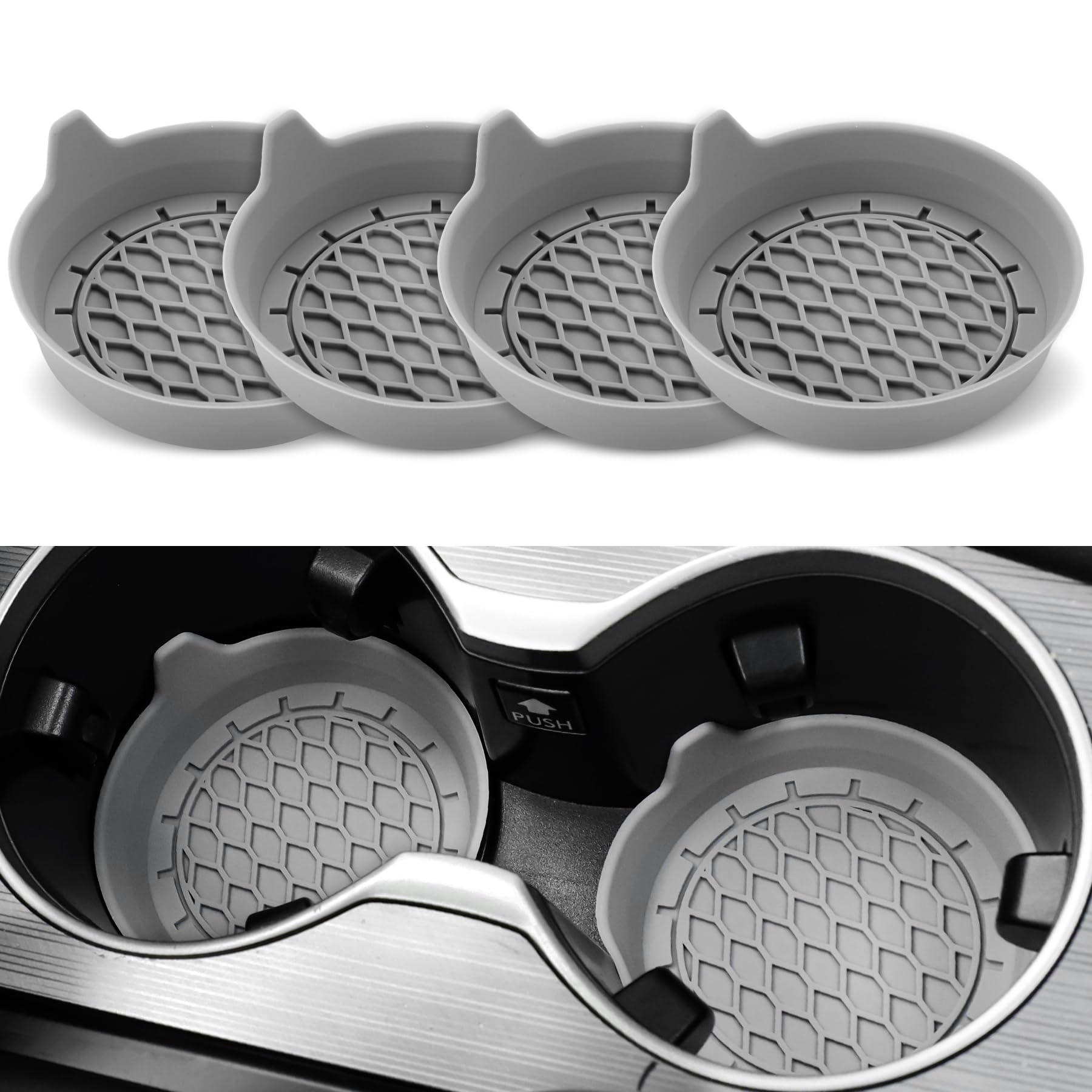 SINGARO Car Cup Holder Coaster, Silicone Cup Holder Insert, Universal Non-Slip Cup Holders, Car Accessories Interior for Women and Man 4 Pack Gray