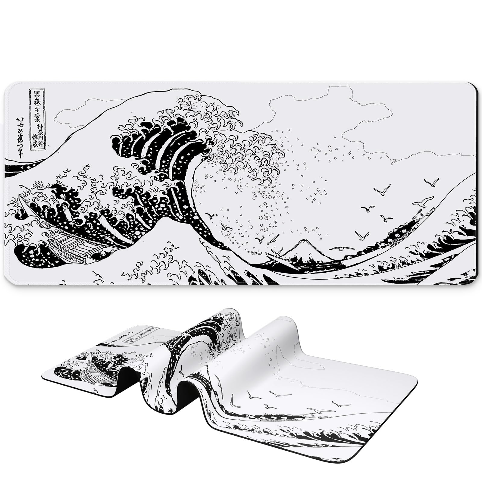 Long Gaming Mouse Pad 31.5 x 11.8 inches, Extended Anime Mousepad, Large Mouse Mat with Non-Slip Base, Full Keyboard Mat with Stitched Edges for Gaming and Office (Grey White Wave)