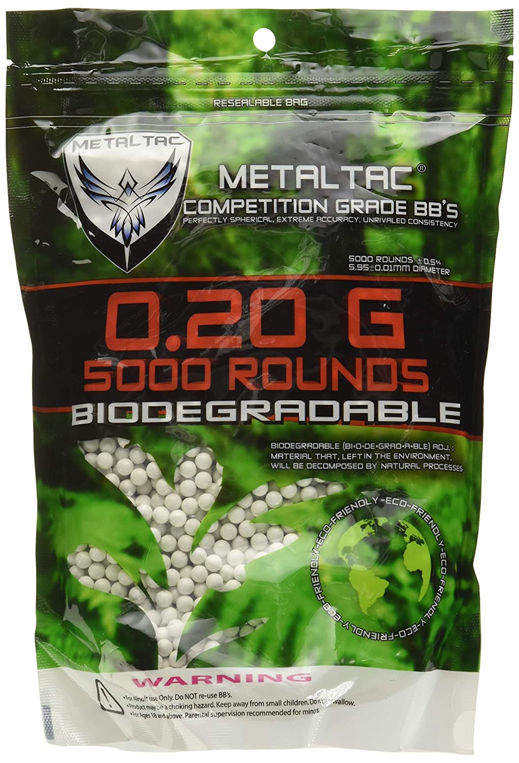 Airsoft BBS Bio-Degradable .20g Perfect Grade High Precision 6mm BB Pellets (Bag of 5000 Rounds)