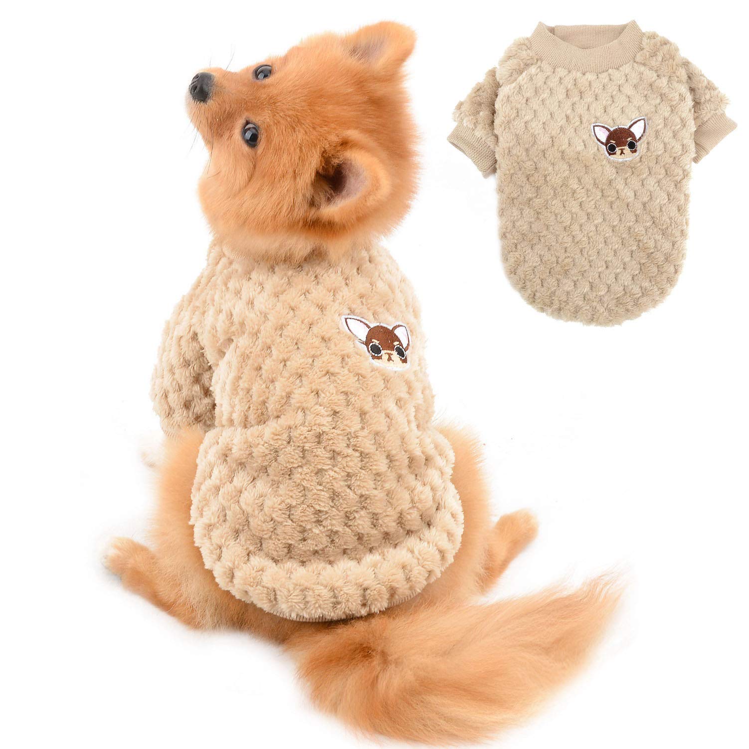 SELMAI Pullover Dog Sweater Soft Fluffy Fleece Winter Coat for Small Dogs Medium Cats Puppy Chihuahua Clothes Dachshund Pets Warm Outfit Solid Color Windproof Cold Weather Walking Outdoor Brown XXL