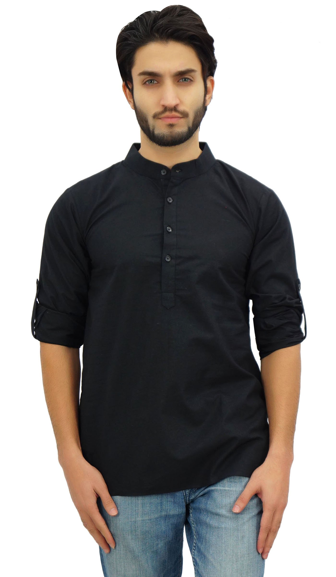 Atasi Ethnic Men's Short Kurta Mandarin Collar Cotton Shirt