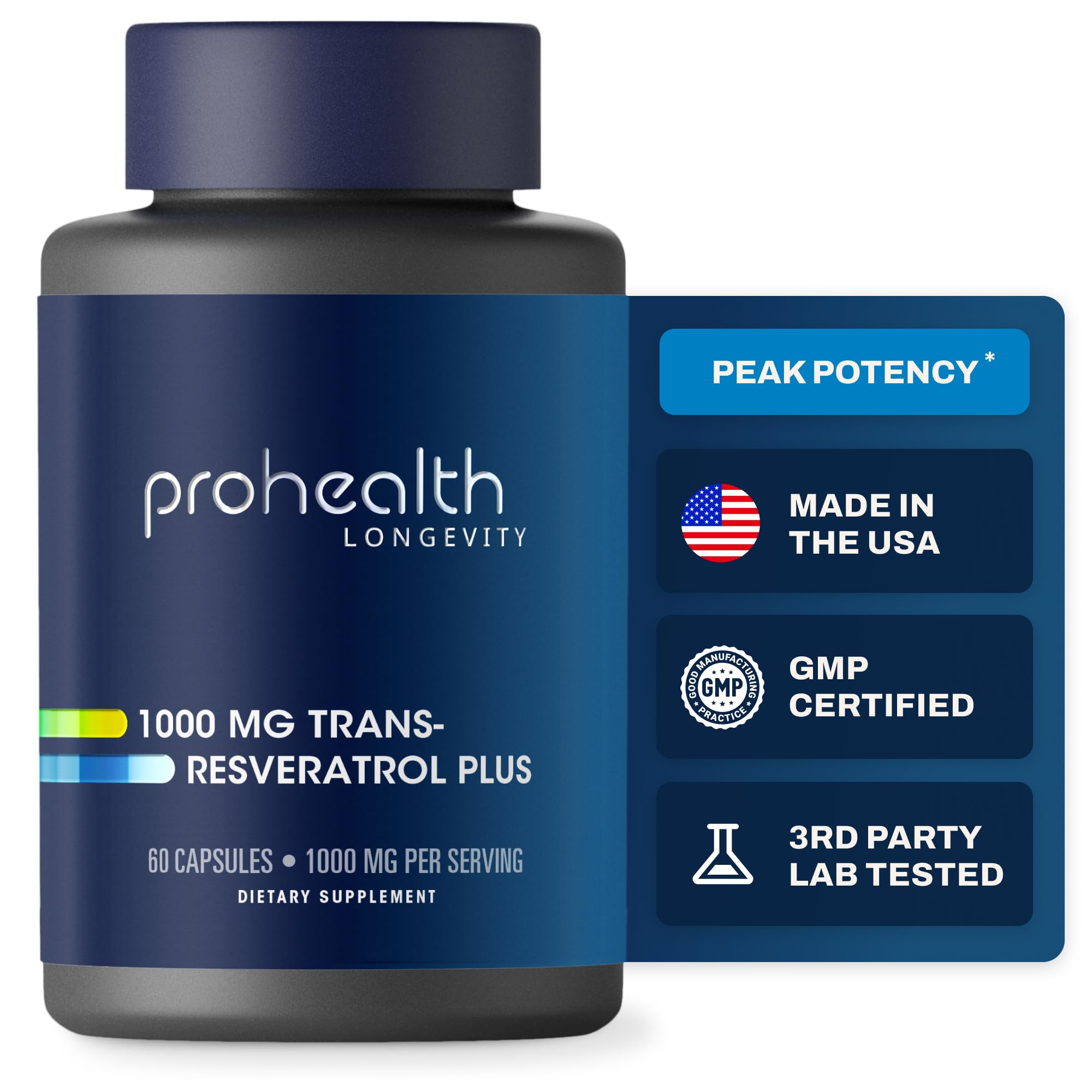 ProHealthResveratrol 1000mg | Pure Trans-Resveratrol | Plus Quercetin, Red Wine & Green Tea Extract | Clinically Studied to Support Cellular Health, Memory, Healthy Aging | 60 Capsules