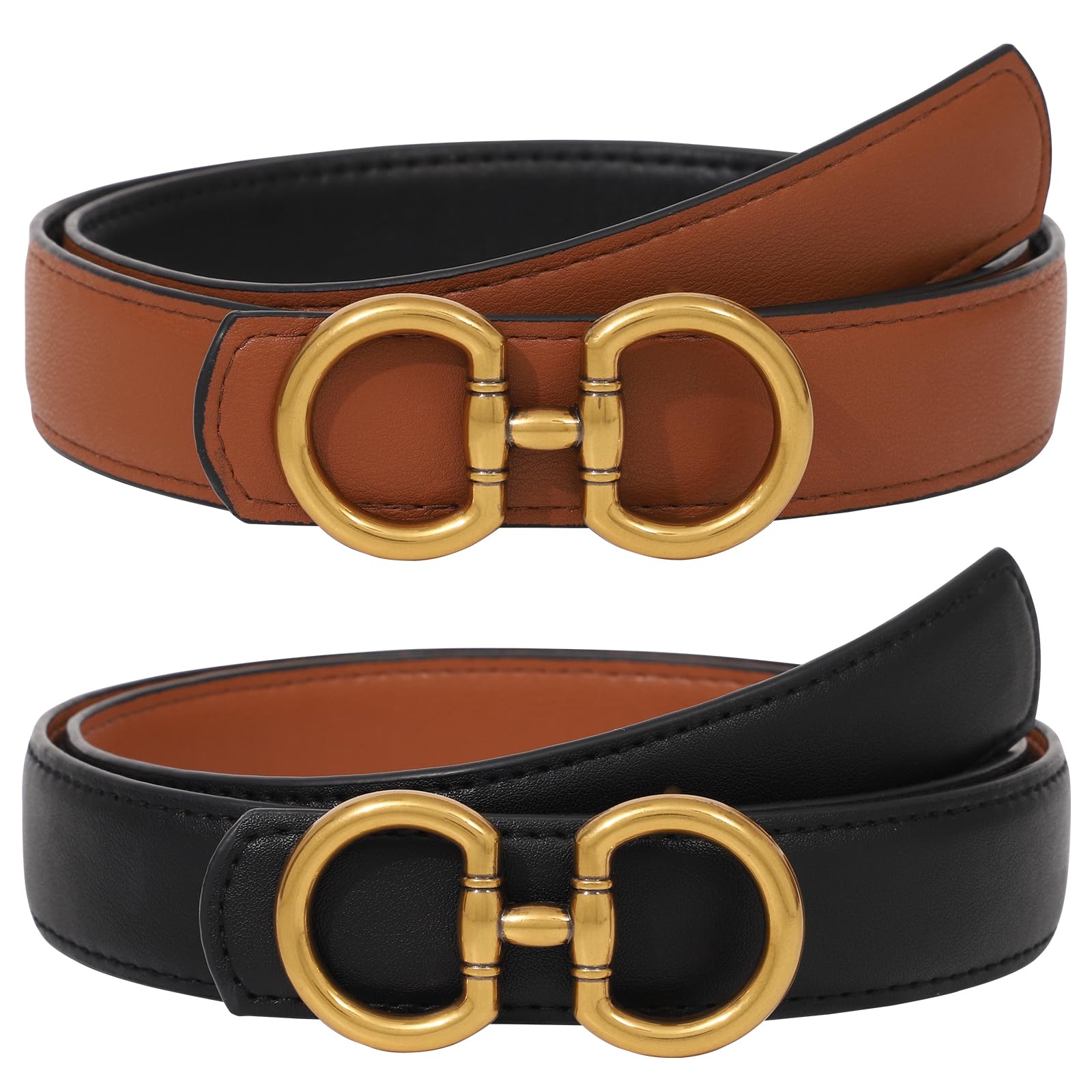 AWAYTRReversible Belt for Women - Two-in-One Women Fashion Leather Belt for Jeans with Golden Buckle