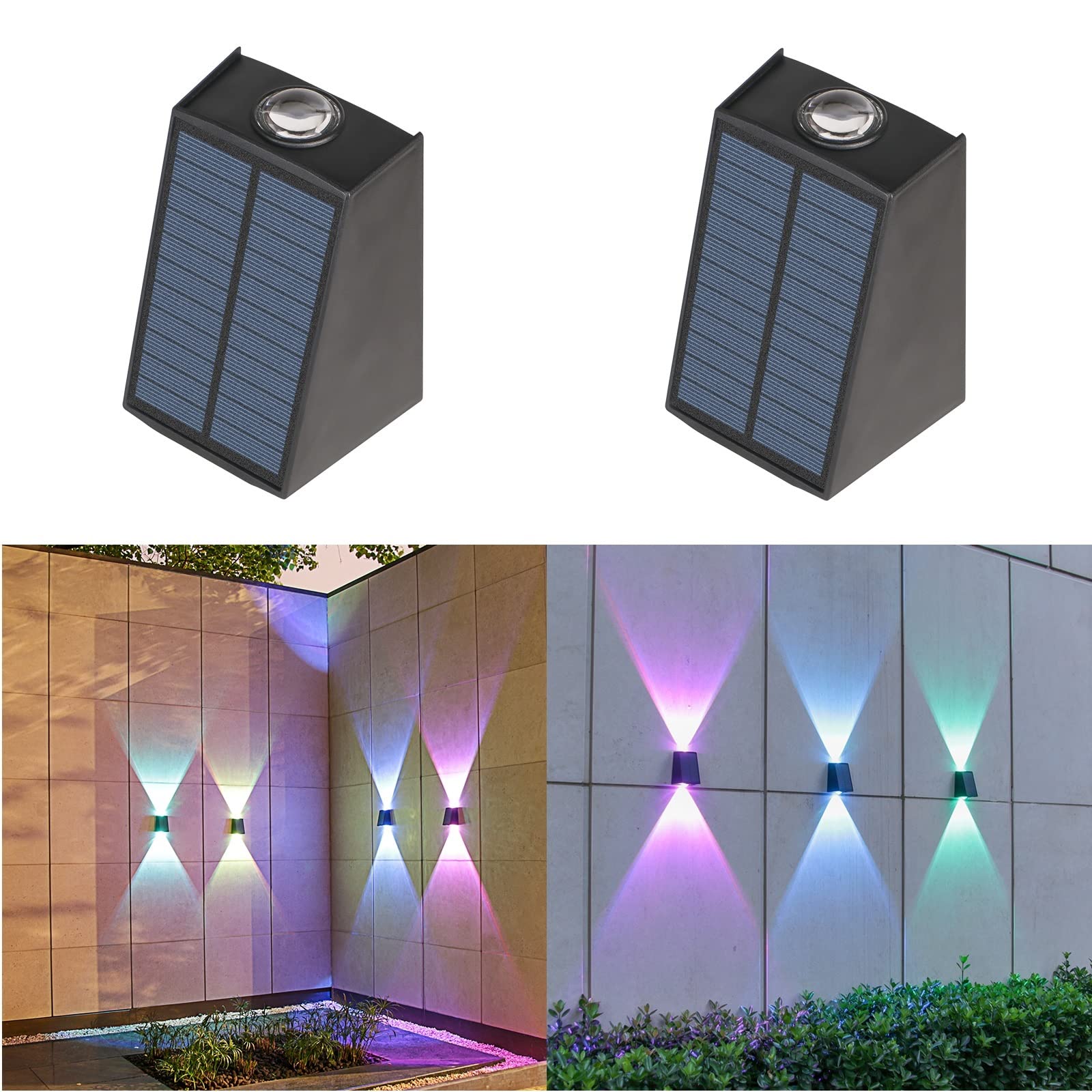 ASLIDECORSolar Wall Light Up and Down 2 Modes Waterproof Decorative Lighting for House Porch Yard (RGB Fixed Color)