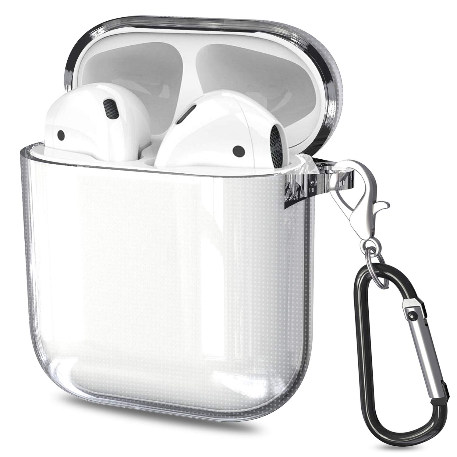 DONWELLfor Airpods Case, Soft TPU Shockproof Crystal Clear Protective Case Cover Compatible with Apple AirPods 1st and 2nd Gen, with Hook, Front LED Visible & Supports Wireless Charging (Clear)