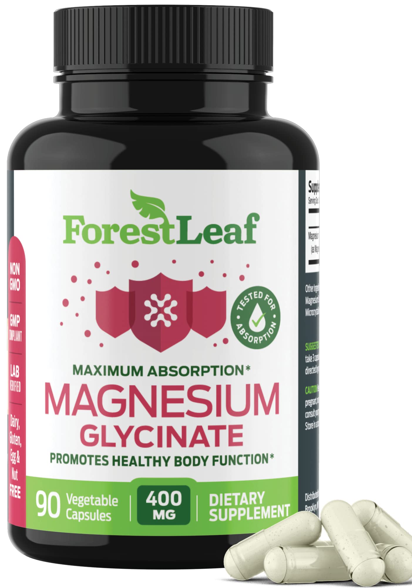 Pure Magnesium Glycinate 400mg Serving - High Absorption Magnesium Glycinate - Mag Bisglycinate for Stress, Bones, Muscles, Nerves, Sleep, Relaxation & Heart Health, Non GMO & Gluten Free 90 Capsules