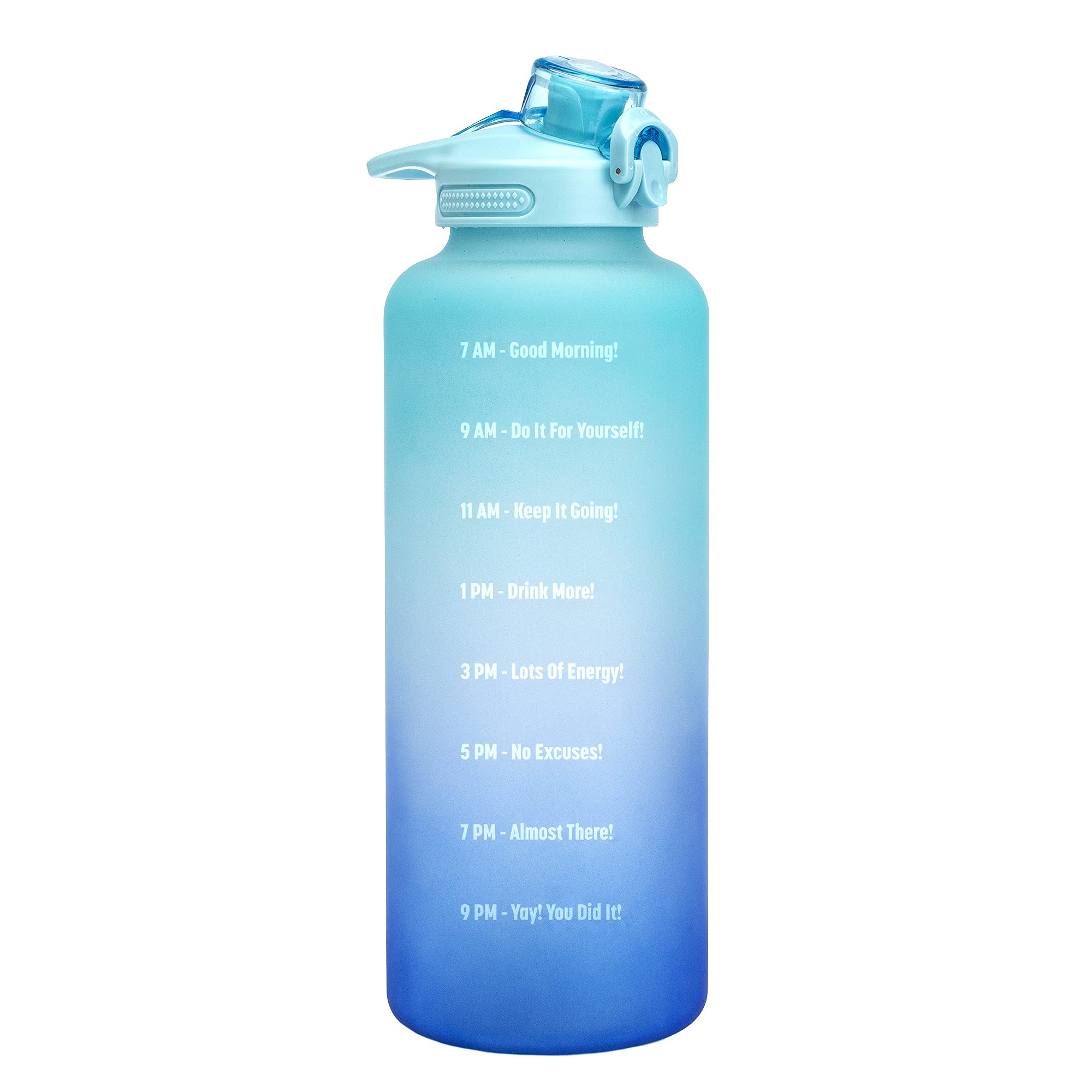 Primula Half Gallon Motivational Time Marker & Straw-Leakproof Plastic Big 2L Water Bottle for Women Men Large Jug for Fitness Gym Outdoor Sports, 64 Ounce, Blue Ombre