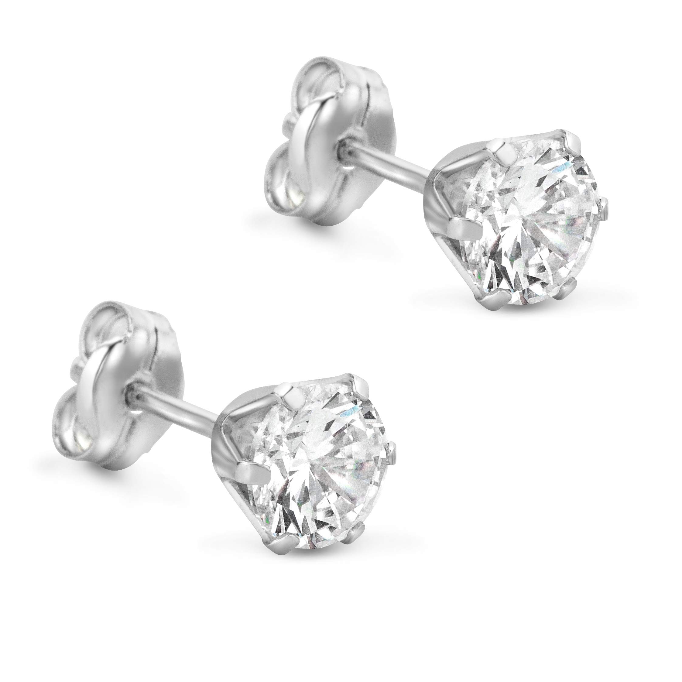 OroviJewelry Women White Gold 9 Carat / 375 Gold round Stud Zirconia Earrings