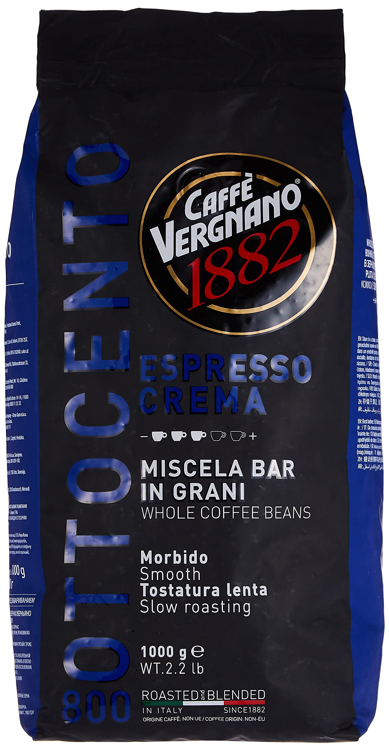 Caffè Vergnano 1882 Ottocento 800 Espresso Crema Coffee Beans, 1 Kg