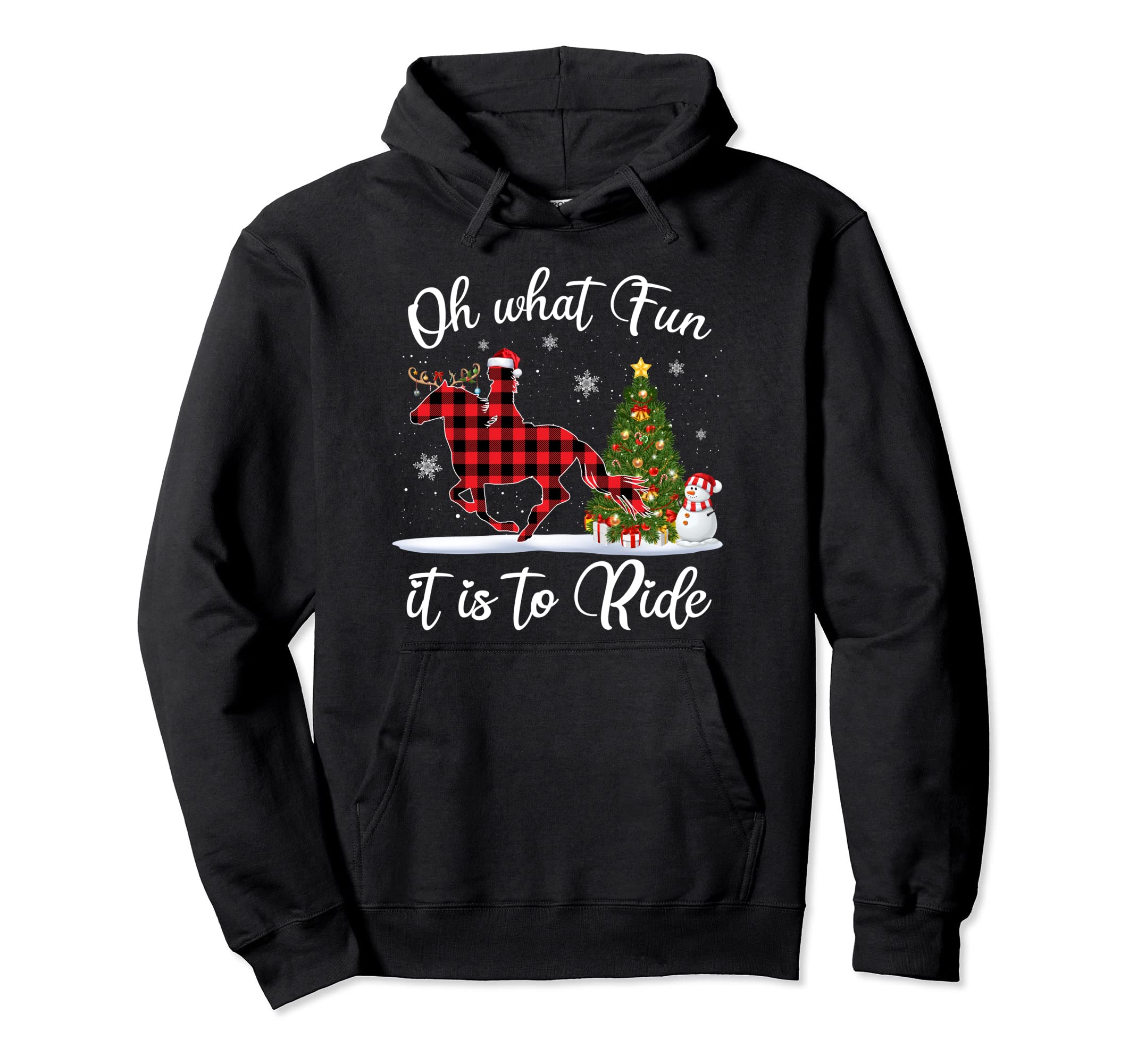 Oh What Fun It Is To Ride Horse Funny Red Plaid Christmas Pullover Hoodie