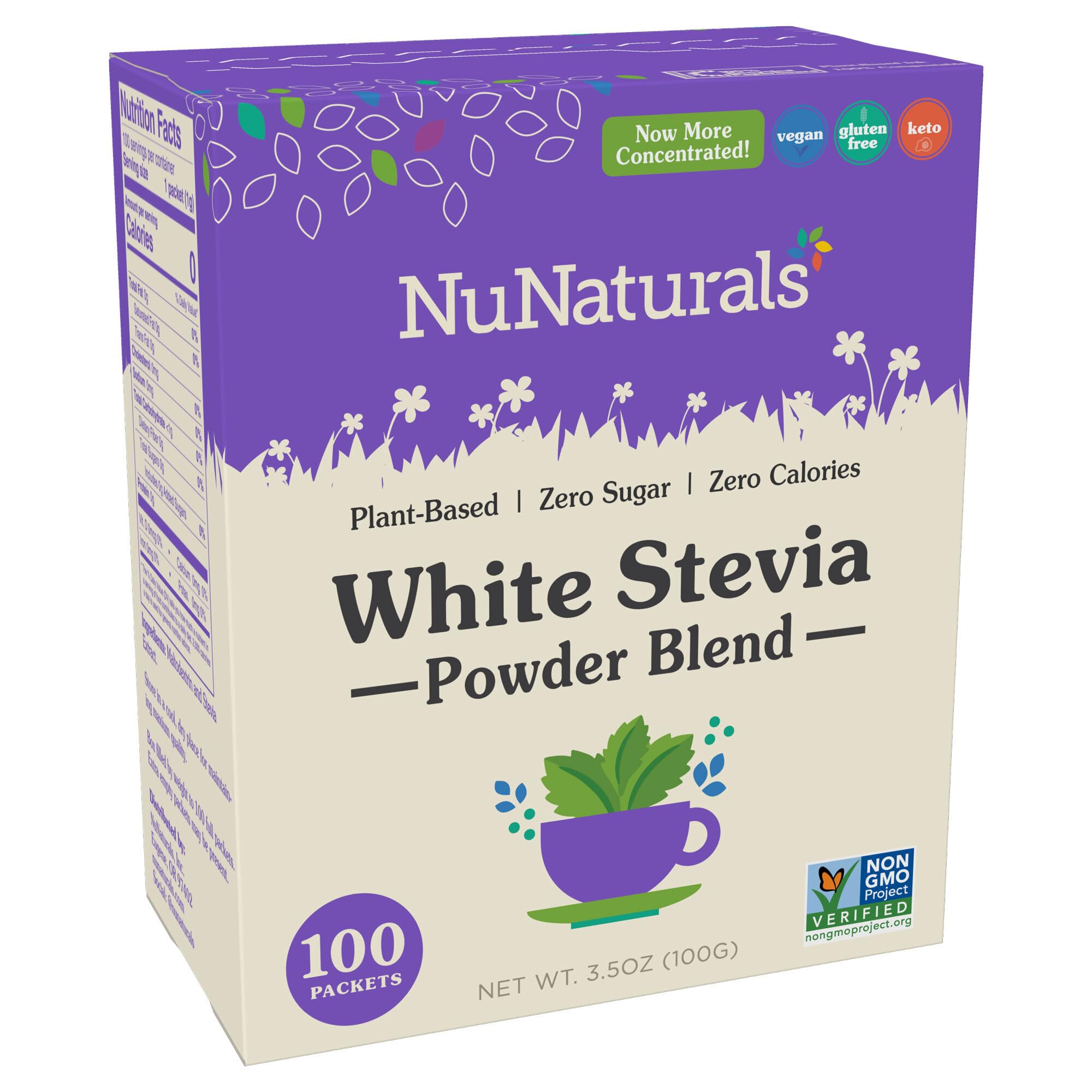 NuNaturalsNuStevia, White Stevia Powder, 100 Packets, 3.5 oz (100 g)