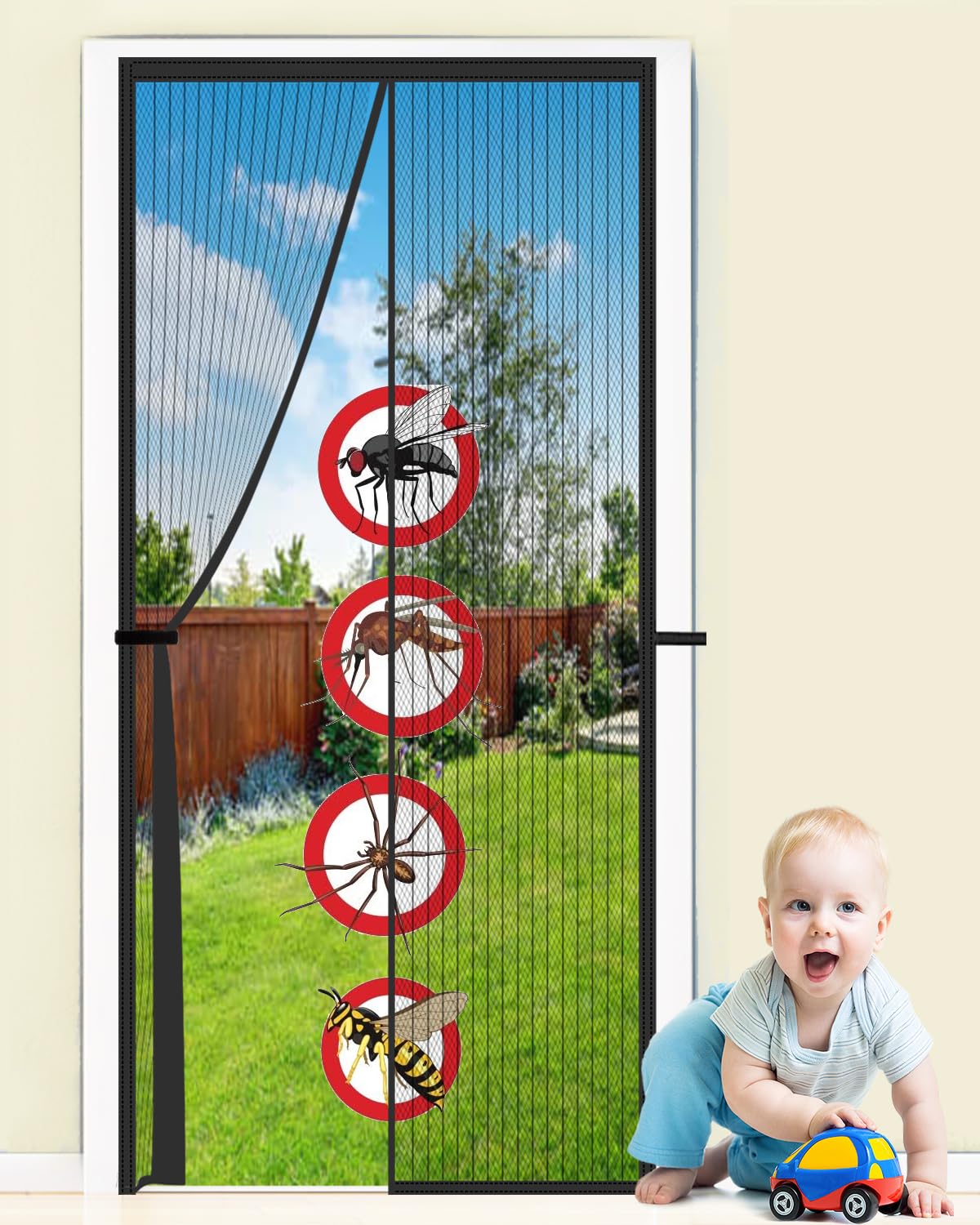 Magnetic Fly Screen Door - 90 x 210 cm Nail-Free Self Sealing Mosquito and Fly Block Mesh Door Curtain with Powerful Magnet for a Breezy Bug-Free Home