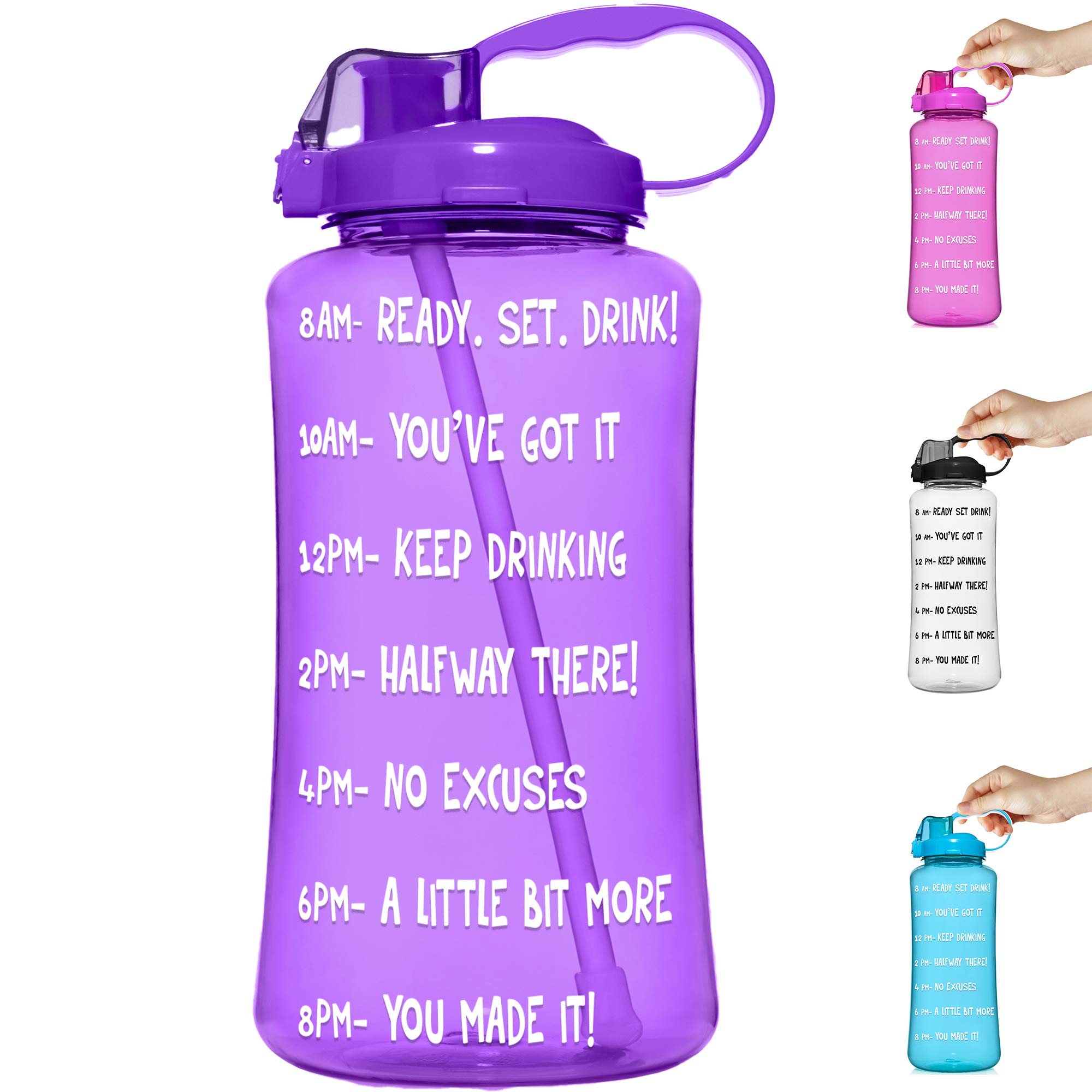 HydroMATE 1 Gallon 3L & 1/2 Half Gallon 1.5L Straw Motivational Water Bottle Time Marker Large BPA Free Jug Handle Time Marked Drink Marking Measures Track Daily Water Intake Hydro Mate 128 oz 64 oz