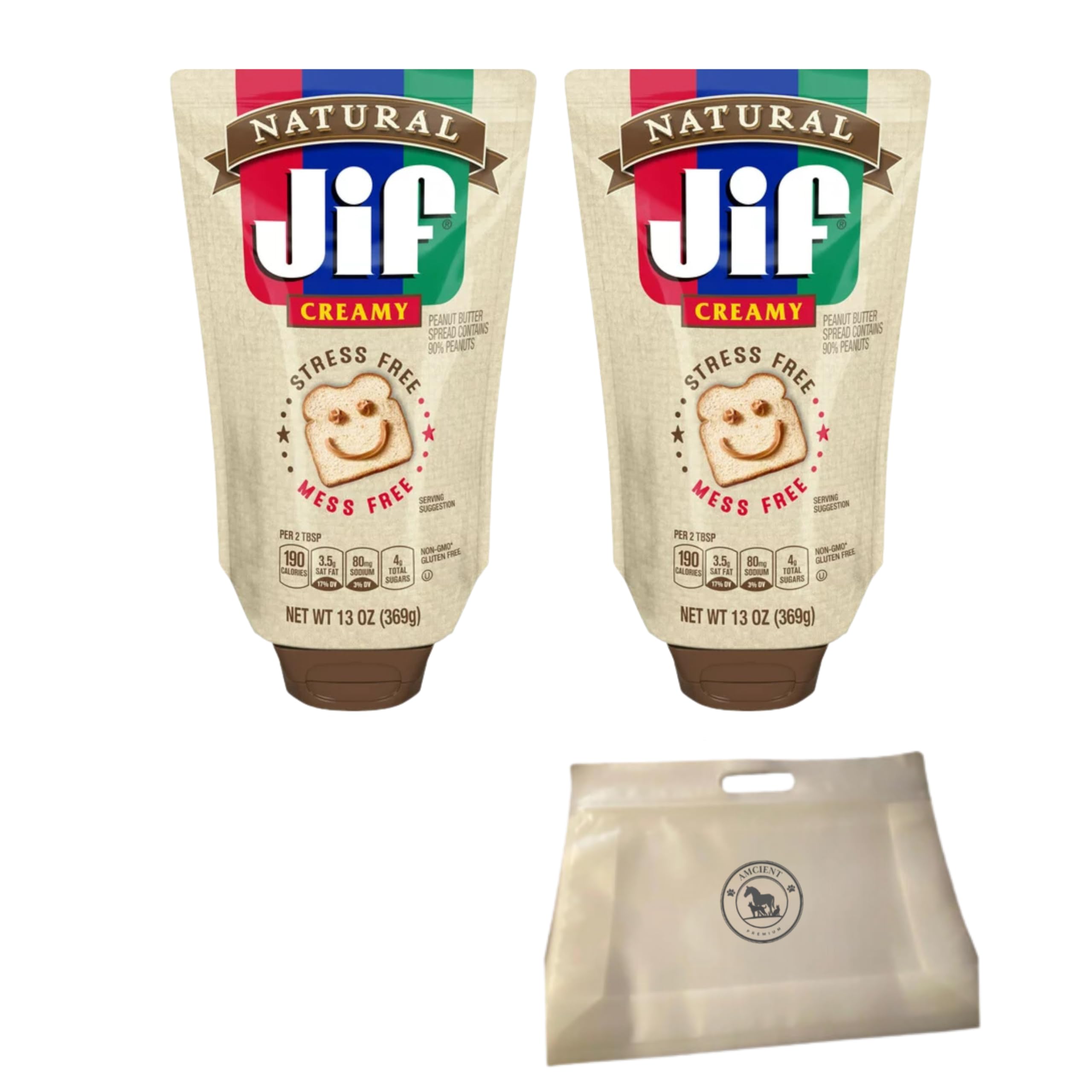 Squeezable Peanut Butter Bundle JIF Squeeze Peanut Butter With Snack Pouch By AMCIENT (Pack of 2)