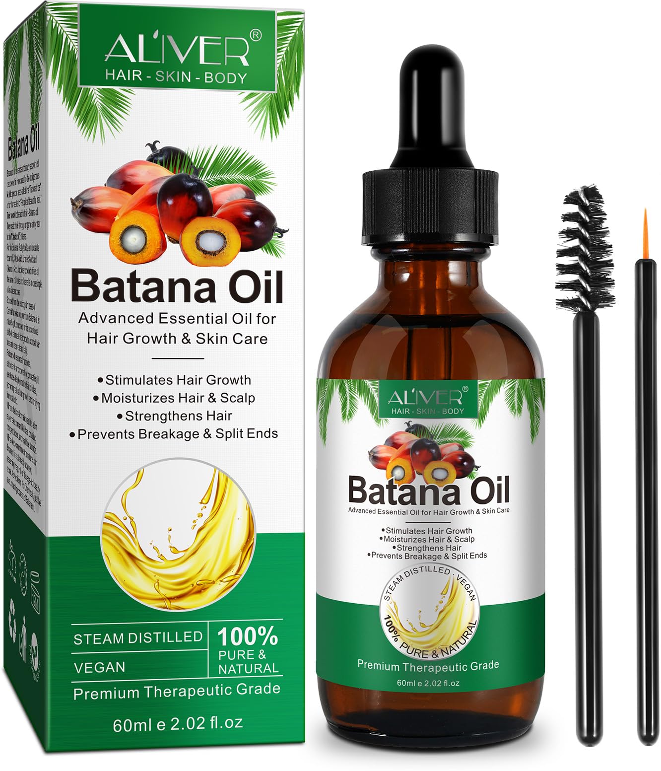 NIFEISHIBatana Oil 100% Pure Nature Organics, 60ml - Hair Growth, Strengthens Hair, Prevents Breakage & Split Ends, Skin & Body Care