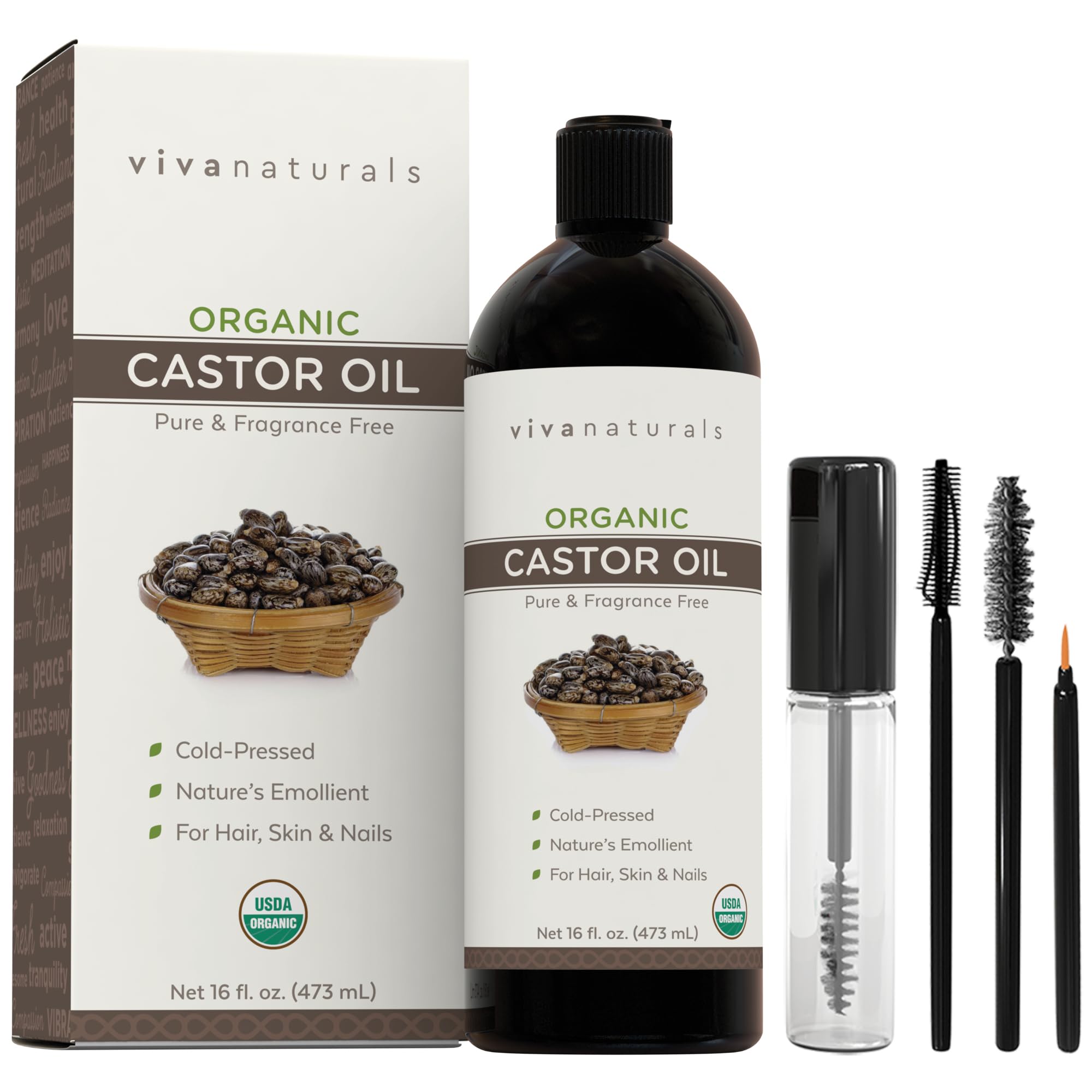 Viva Naturals Cold pressed Organic Castor Oil 16 fl oz - Castor Oil for Face, Castor Oil for Eyelashes, Traditional Eyebrow Serum, Castor Oil for Hair - Certified Organic & Non-GMO