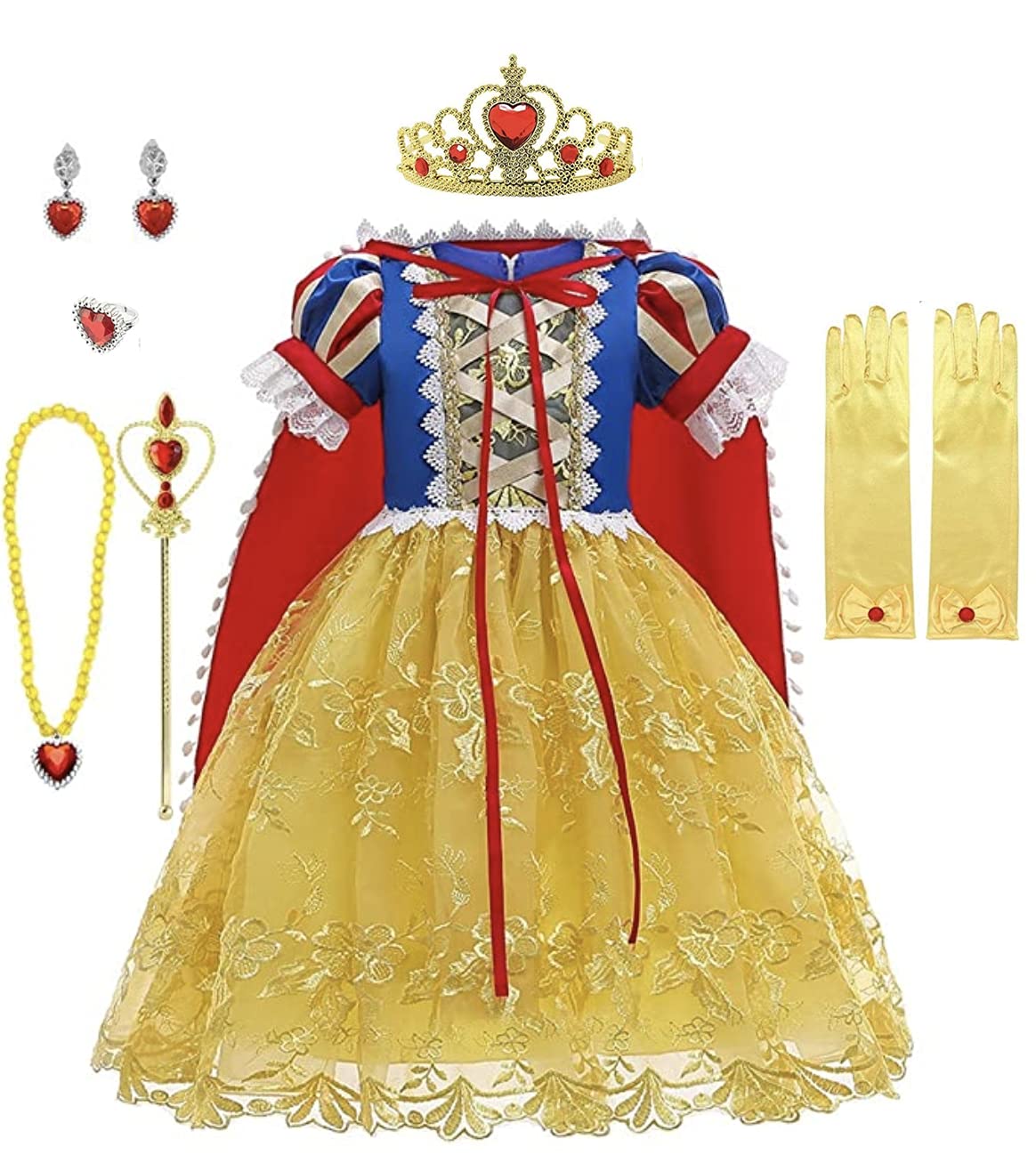 Yalla Baby Girls Dress Costume for Kids Girls Princess Dress Up with Free Accessories - 90-140 cm 3-12 Years Birthday Party Cosplay Outfits