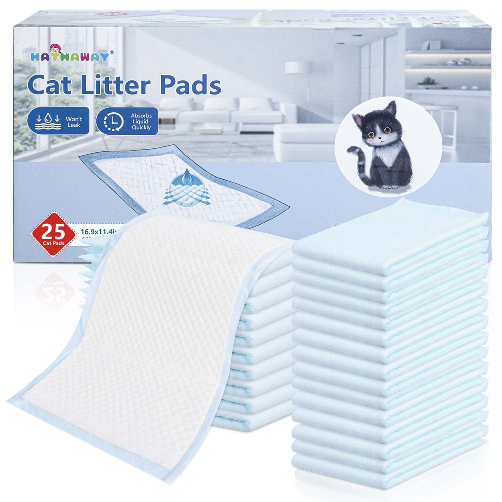 Cat Pad Refills Compatible with Tidy Cats Breeze Litter System, 16.9" X 11.4" Pee Pads for Cats Super Absorbent Odor Control Light Scent Cat Pads 25 Count