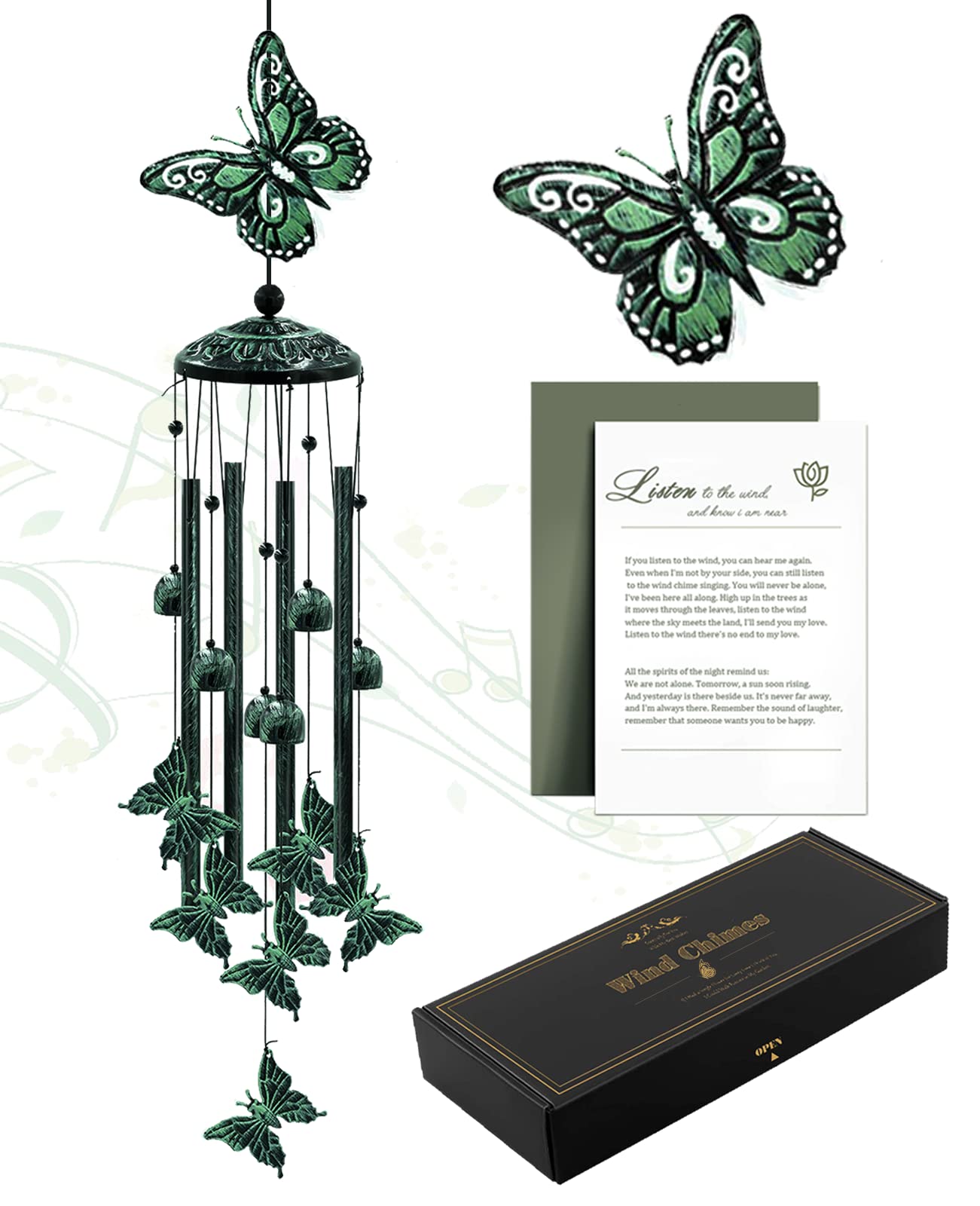 Wind Chimes for Outside, 33" Butterfly Wind Chimes Outdoor, Gifts for Women Mom Grandma Birthday, Memorial Gift for Garden Porch Patio Home Decor