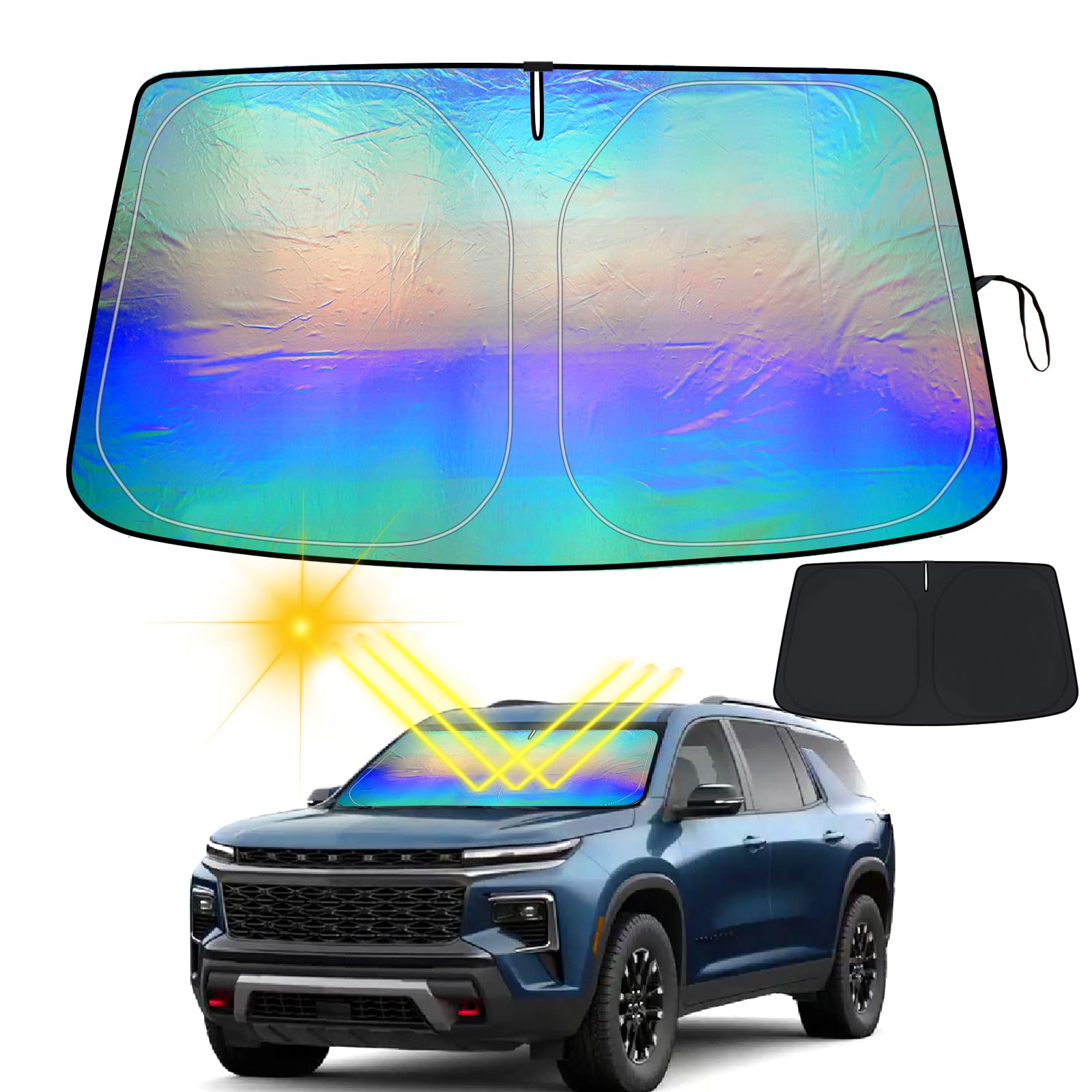 Car Windshield Sun Shade for 2021-2023 2024 Chevy Suburban/Tahoe / 2018-2024 Chevy Traverse Sunshade Foldable Window Sun Visor Protector Blocks UV Rays for Chevrolet Traverse