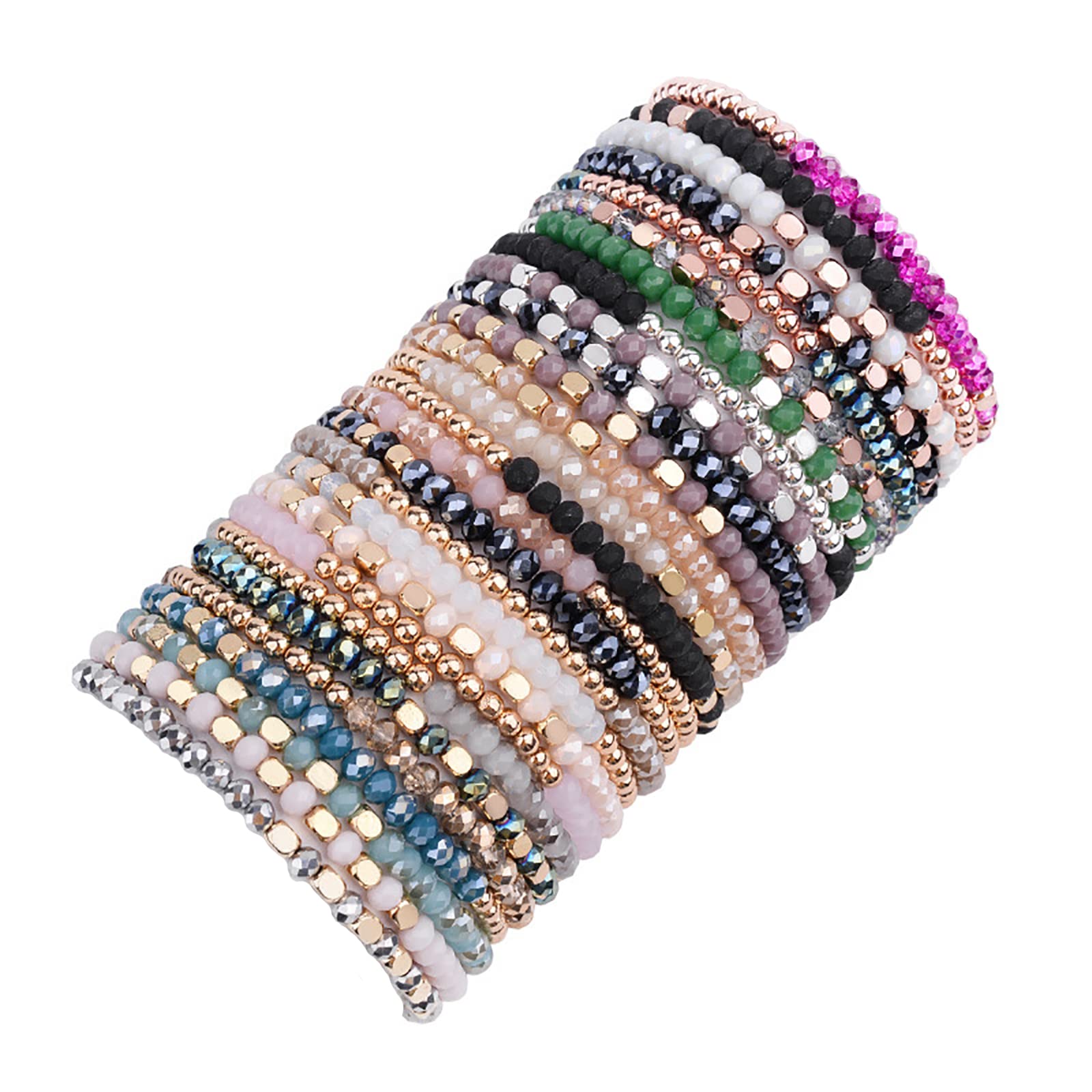 WAINIS27-28Pcs Delicate Boho Beaded Bracelet Multi Layer Versatile Statement Bracelets Stackable stretch Cuff Sparkly Glass Crystal Beads bracelets