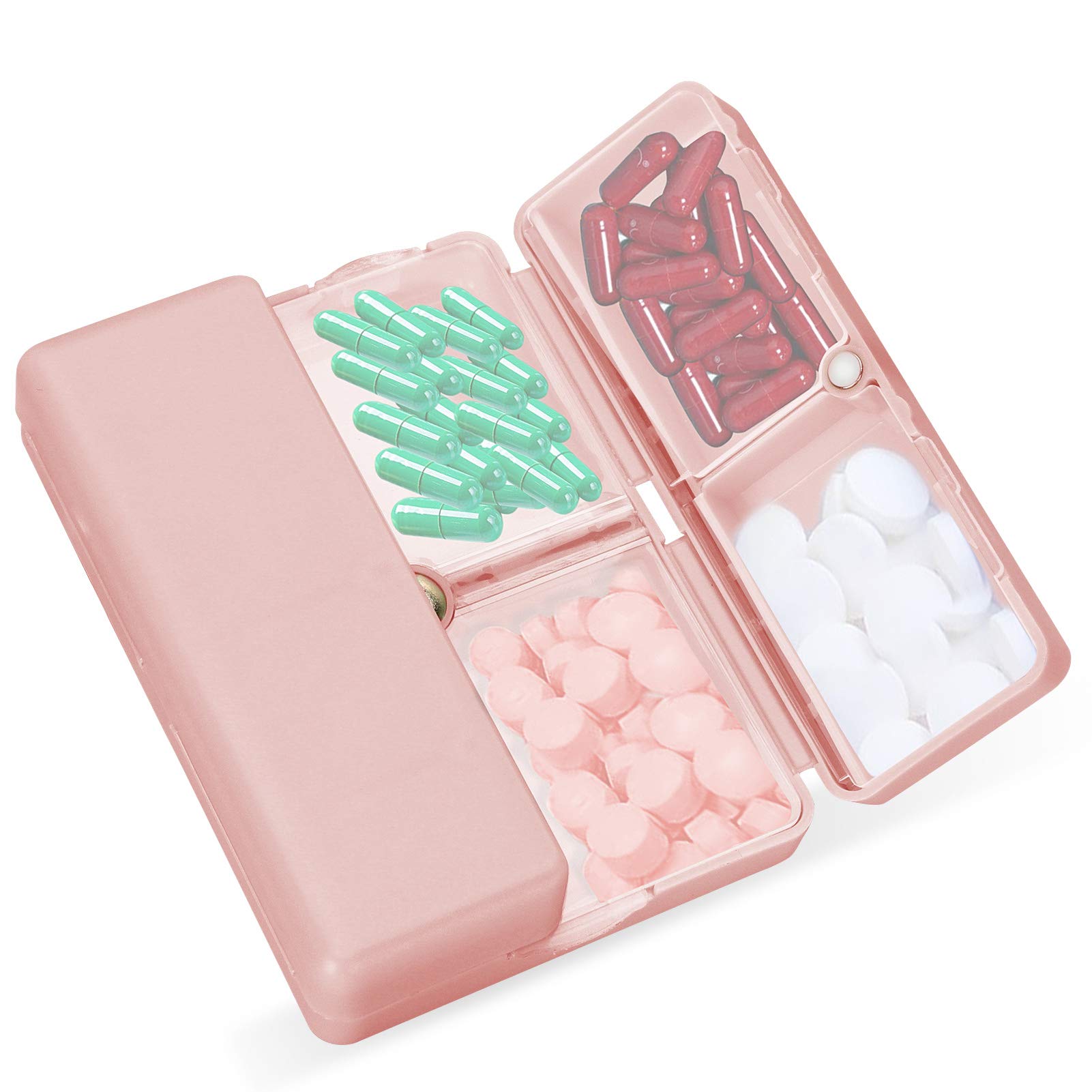 FYY Weekly Pill Organizer,Travel 7 Day Pill Box Case,[Folding Design]Portable Large Pill Container for Purse or Pocket to Hold Vitamins,Cod Liver Oil,Supplements and Medication-Pink