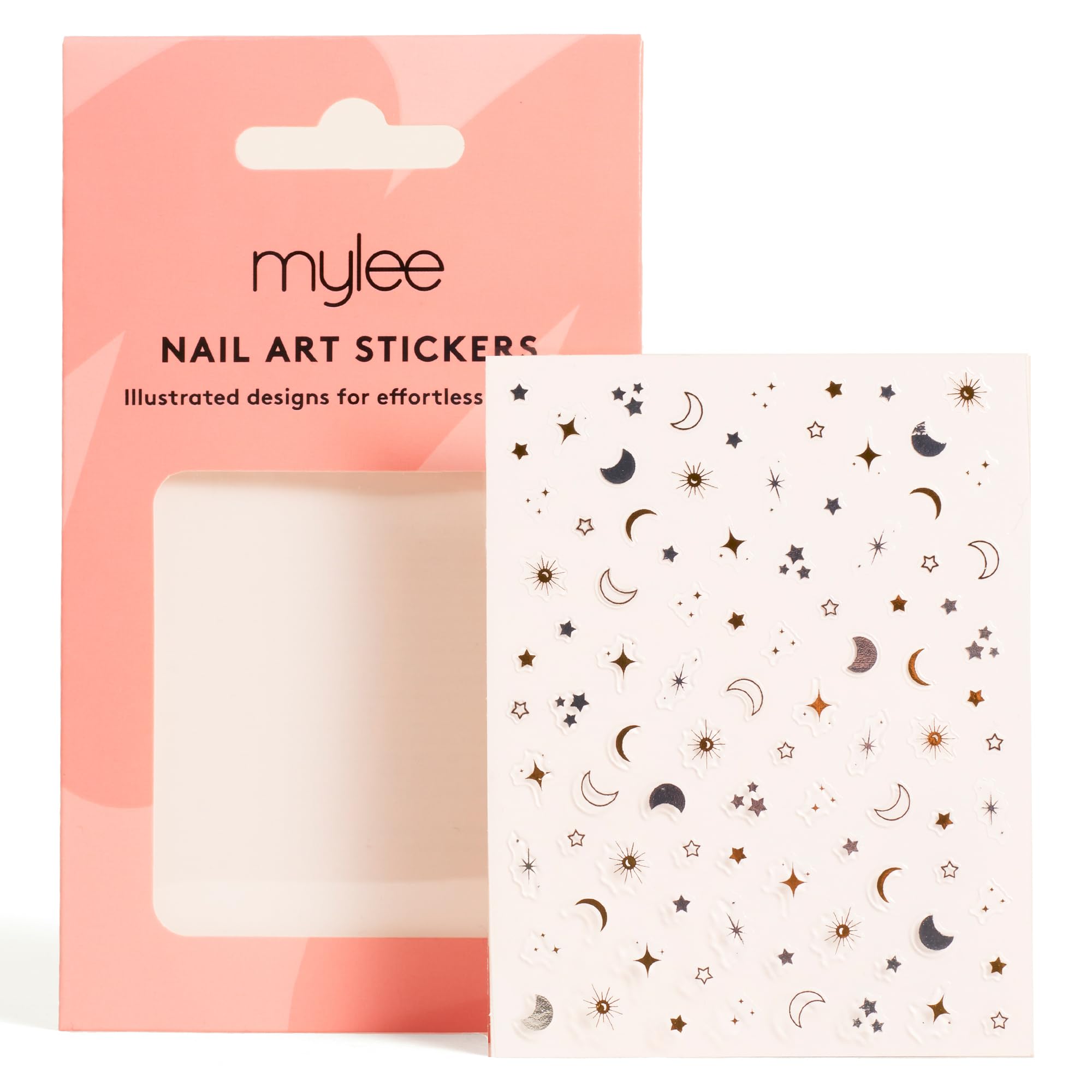 Mylee Nail Art Stickers - Stargazing - Self-Adhesive Metallic and Colourful Decorations, DIY Nail Design Decoration, 4 Seasons, Leaves & Flowers, Snowflakes, Moons & Stars, Hearts & Butterflies