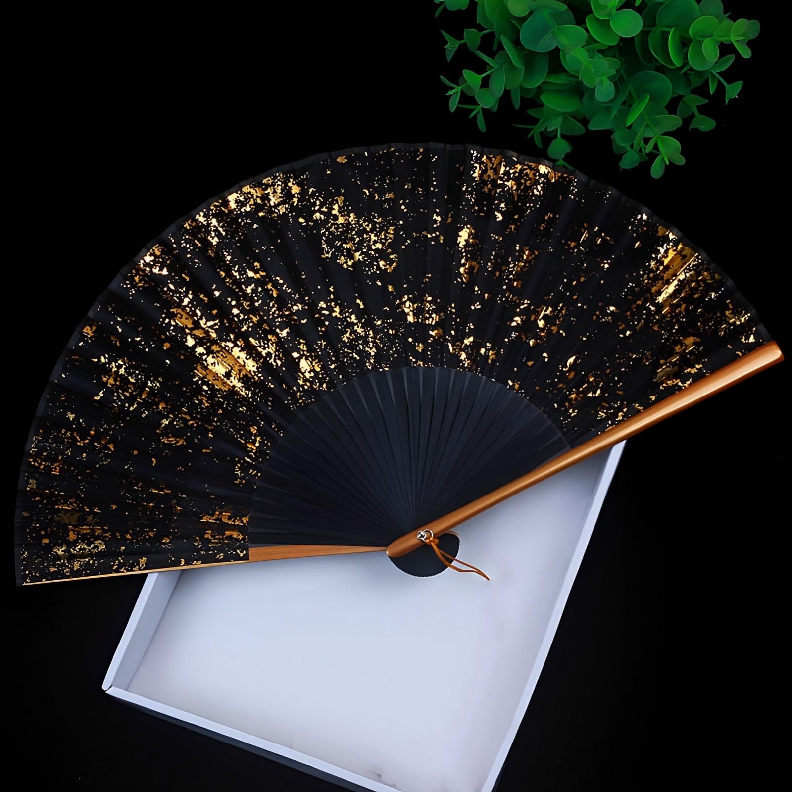 BenQuand Silk folding fan/Hand-made Chinese Vintage Retro Style Hand Fan for Wedding Gift, Party Favors, Home Decoration, Summer (Gold)