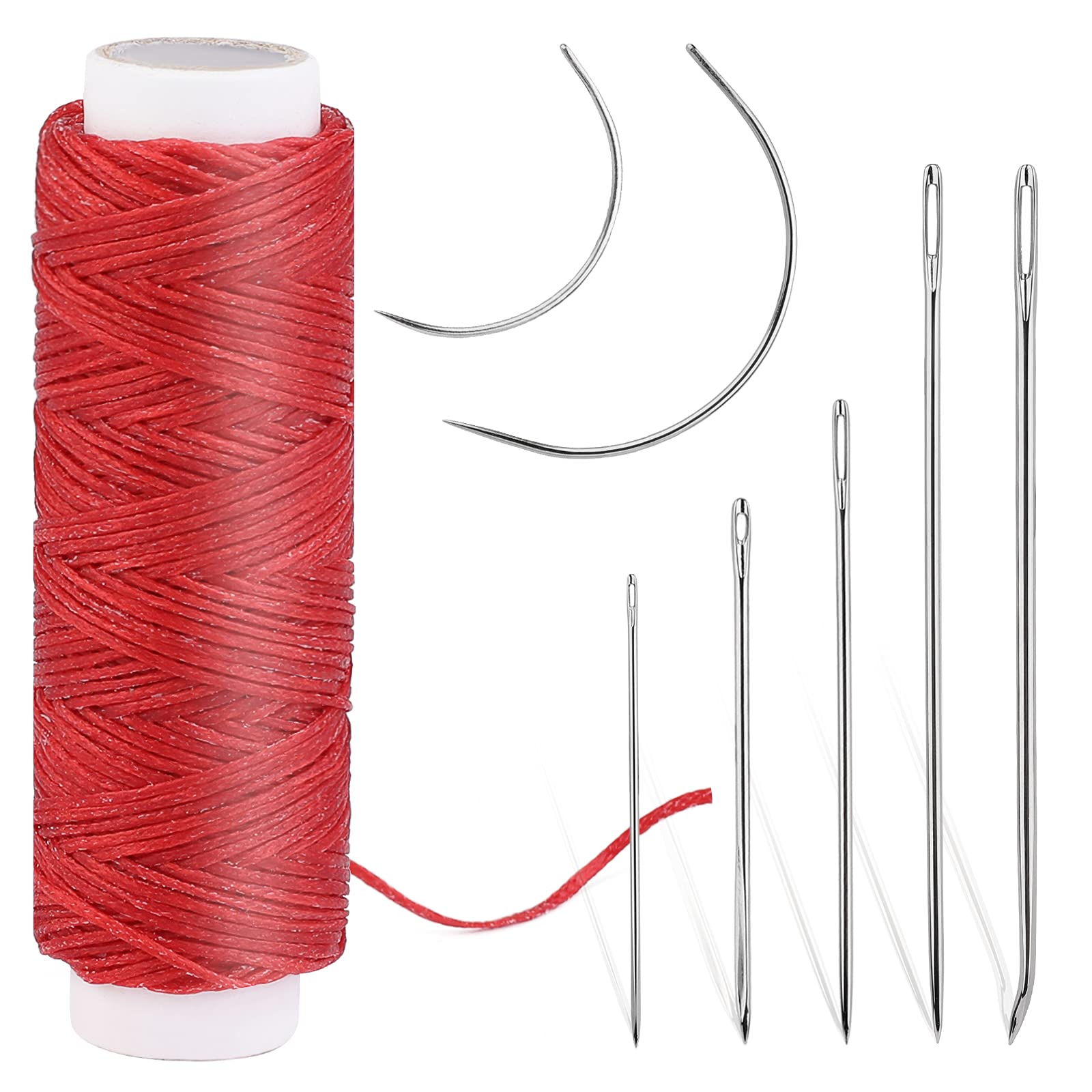 32 Yards Waxed Thread with Leather Hand Sewing Needles, 150D Flat Sewing Waxed Thread and Leather Repair Needles for Home Upholstery Carpet Leather Canvas Repair and Sewing (Red)