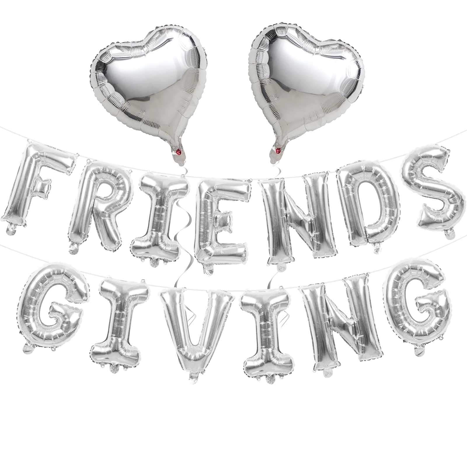 JobkooFriendsgiving Balloons Friends Giving Party Decorations 16 Inches Tall Silver Heart Friendsgiving Foil Mylar Balloon Letter Banner for Fall Theme Thanksgiving Friends Party Backdrop Supplies