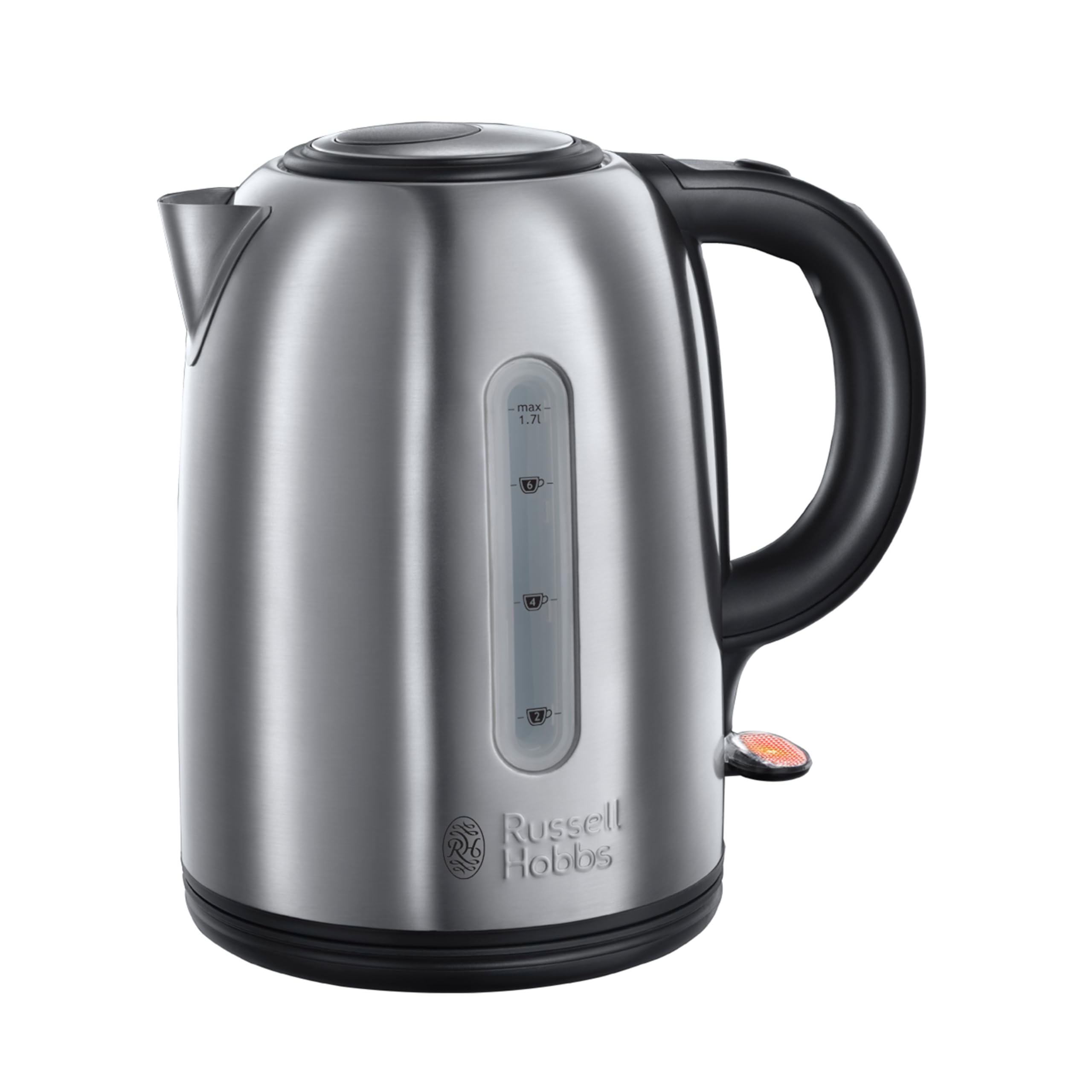 Russell Hobbs Brushed Stainless Steel & Black Electric 1.7L Cordless Kettle (Fast Boil 3KW, Removable washable anti-scale filter, Push to open lid, Perfect pour spout) 20441