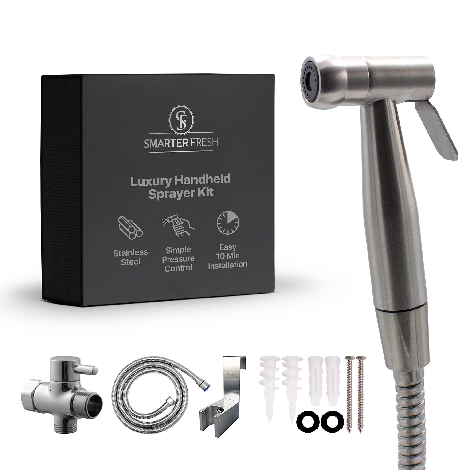 SmarterFresh SmarterFresh Hand Held Bidet Sprayer, Premium Stainless Steel Diaper Sprayer Shattaf - Complete Bidet Set for Toilet, Hand Bidet Sprayer for Beday Toilet