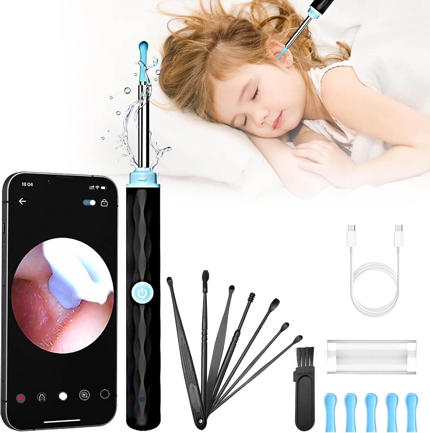 AVM Ear Wax Removal 3.6mm 1296p HD Wireless Pocket LED Camera, Ear Endoscope with 8 Earwax Cleaner Kit for Kids, Adults, Pet for iPhone, Android Phone and Tablet(Black), Black-YY10