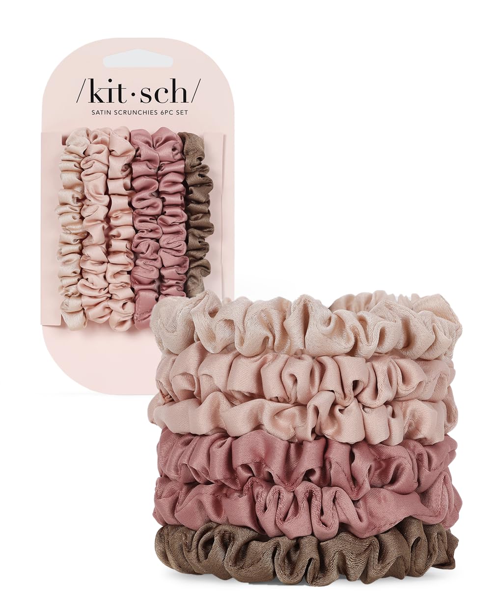 Kitsch Satin Hair Scrunchies for Women, Softer Than Silk Scrunchies for Hair, Satin Scrunchies for Girls, Satin Hair Ties for Women, Silk Hair Ties No Damage, Silk Ponytail Holders, 6pcs Terracotta