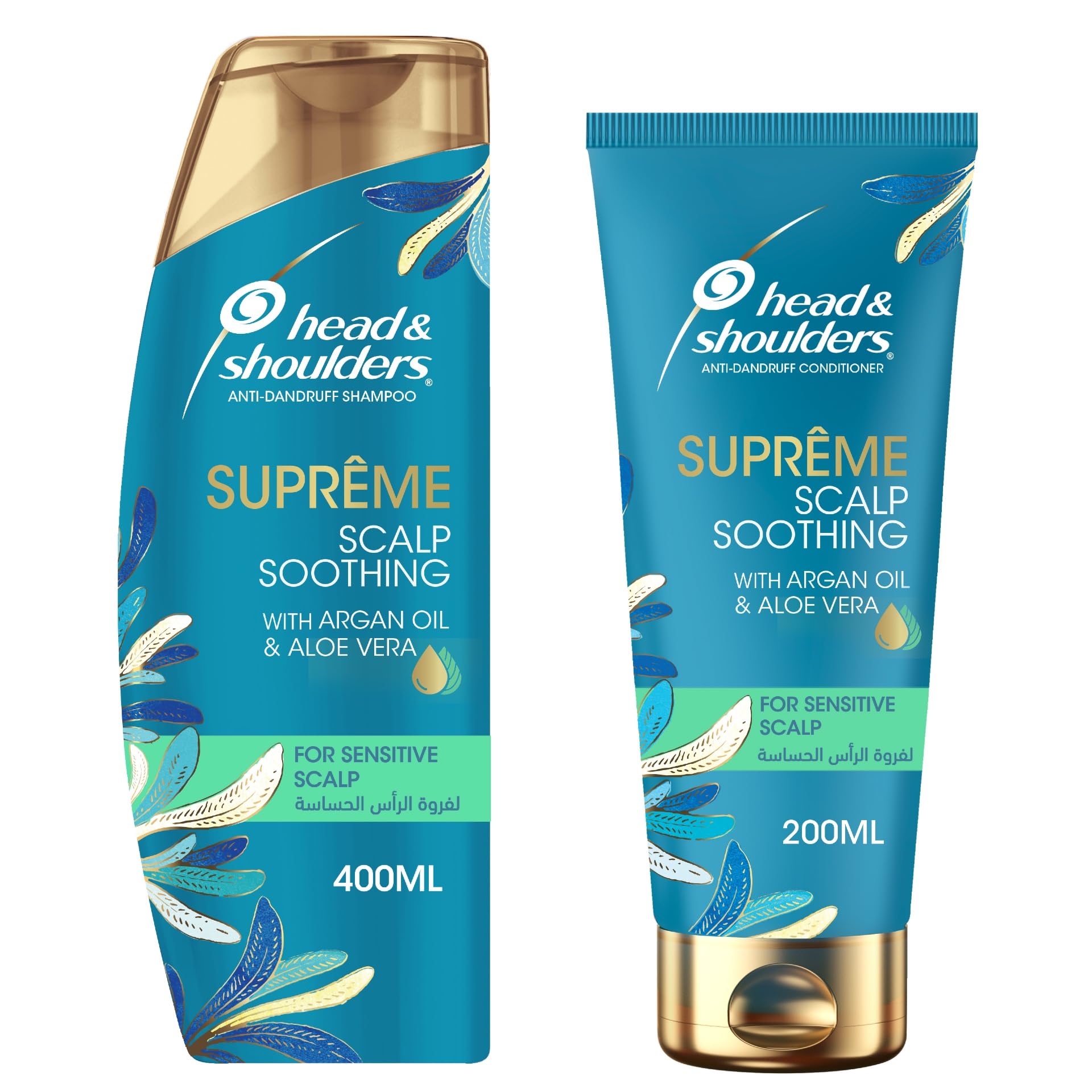 Head & Shoulders Supreme Anti-Dandruff Shampoo with Argan Oil and Aloe Vera For Sensitive Scalp Soothing 400ml + Conditioner 200ml