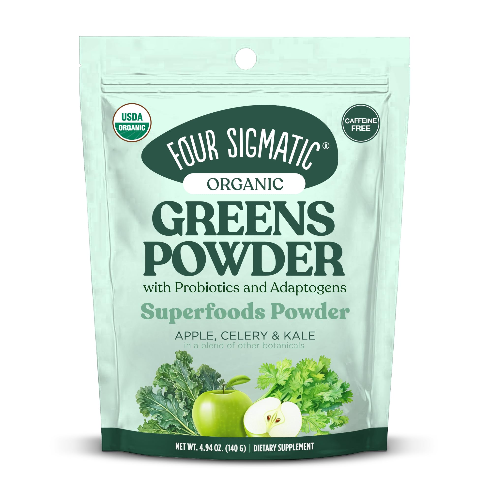 Four Sigmatic Organic Greens Powder | Greens Superfood Powder | Greens with Probiotics & Prebiotics | Organic Super Greens Powder with Organic Moringa Powder, Chaga & Turkey Tail | (4.94 oz.)