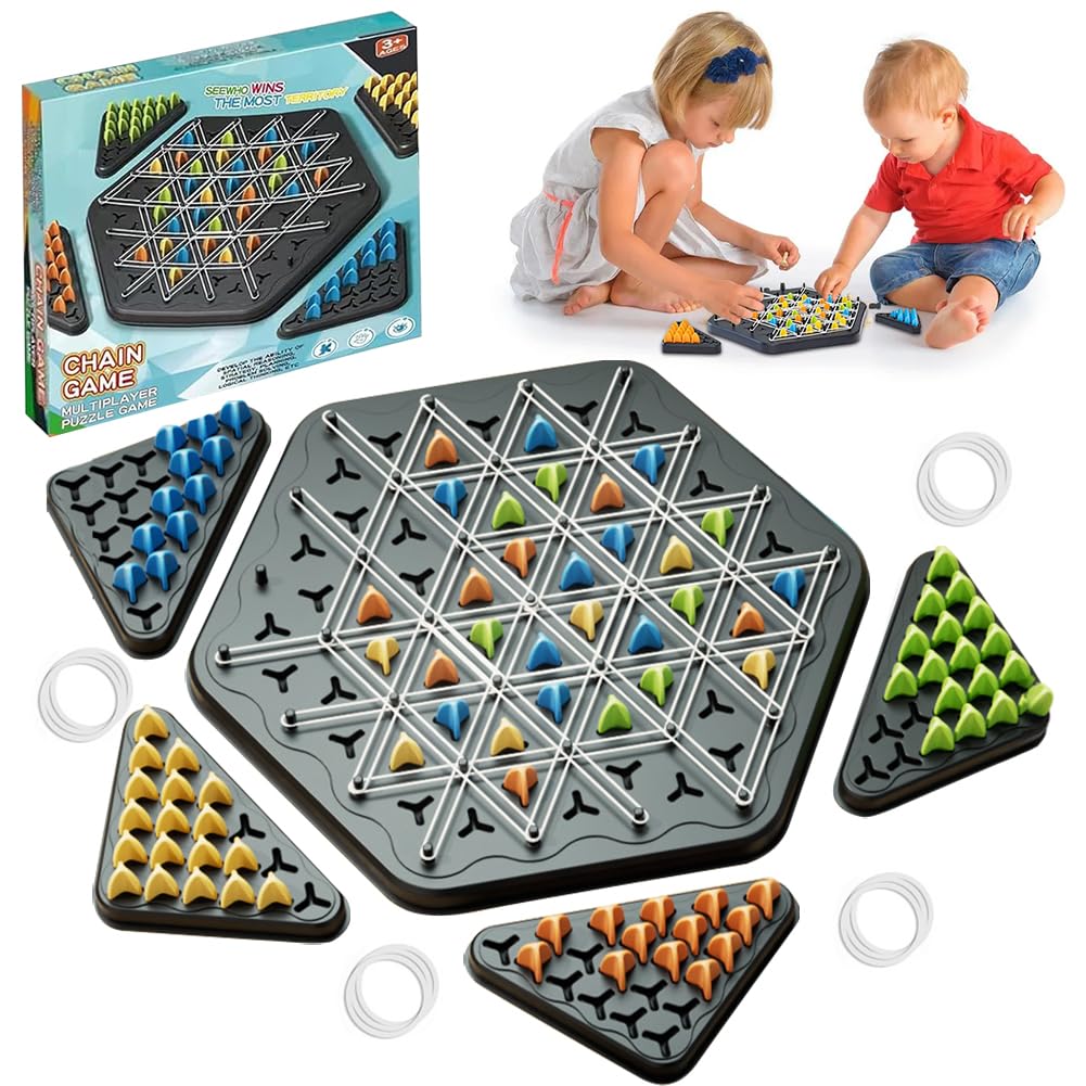 Triggle Game, Triggle Board Game, Chain Triangle Game for 2-4 Players, Triggle Game Rubber Bands, Funny Chain Triangle Game, Chains Triangle Game for Family Reunions and Interaction with Children