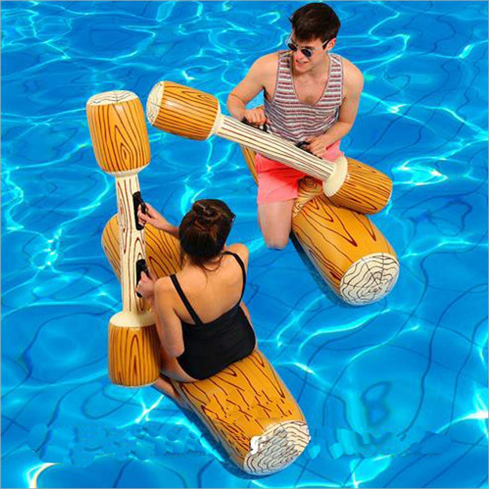 LONEEDY 2 Pcs Set Inflatable Floating Row Toys, Adult Children Pool Party Water Sports Games Log Rafts to Float Toys (Light color)