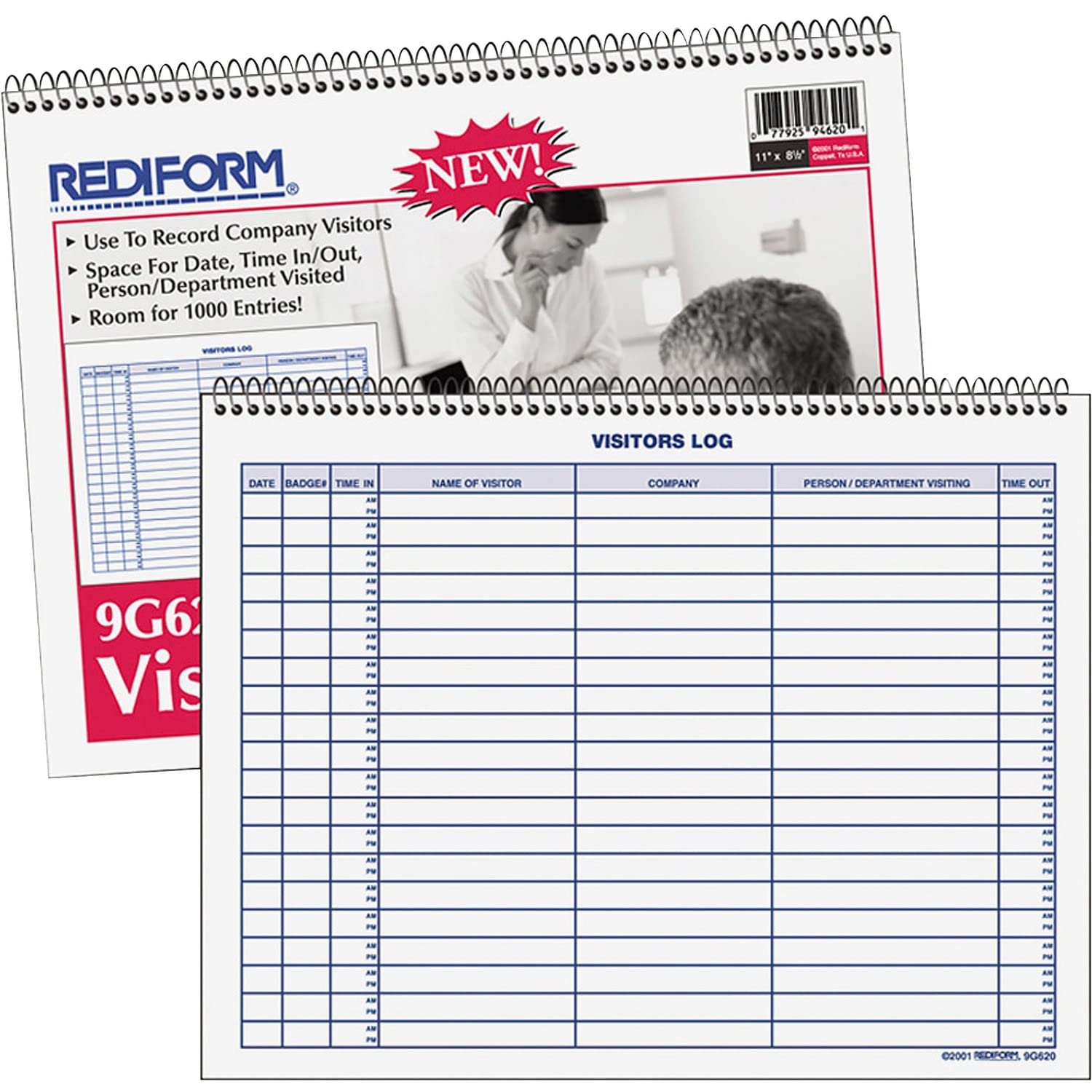 Rediform Visitors Log Book, Wirebound, White, 28 x 21.6 cm, 50 Pages (9G620)