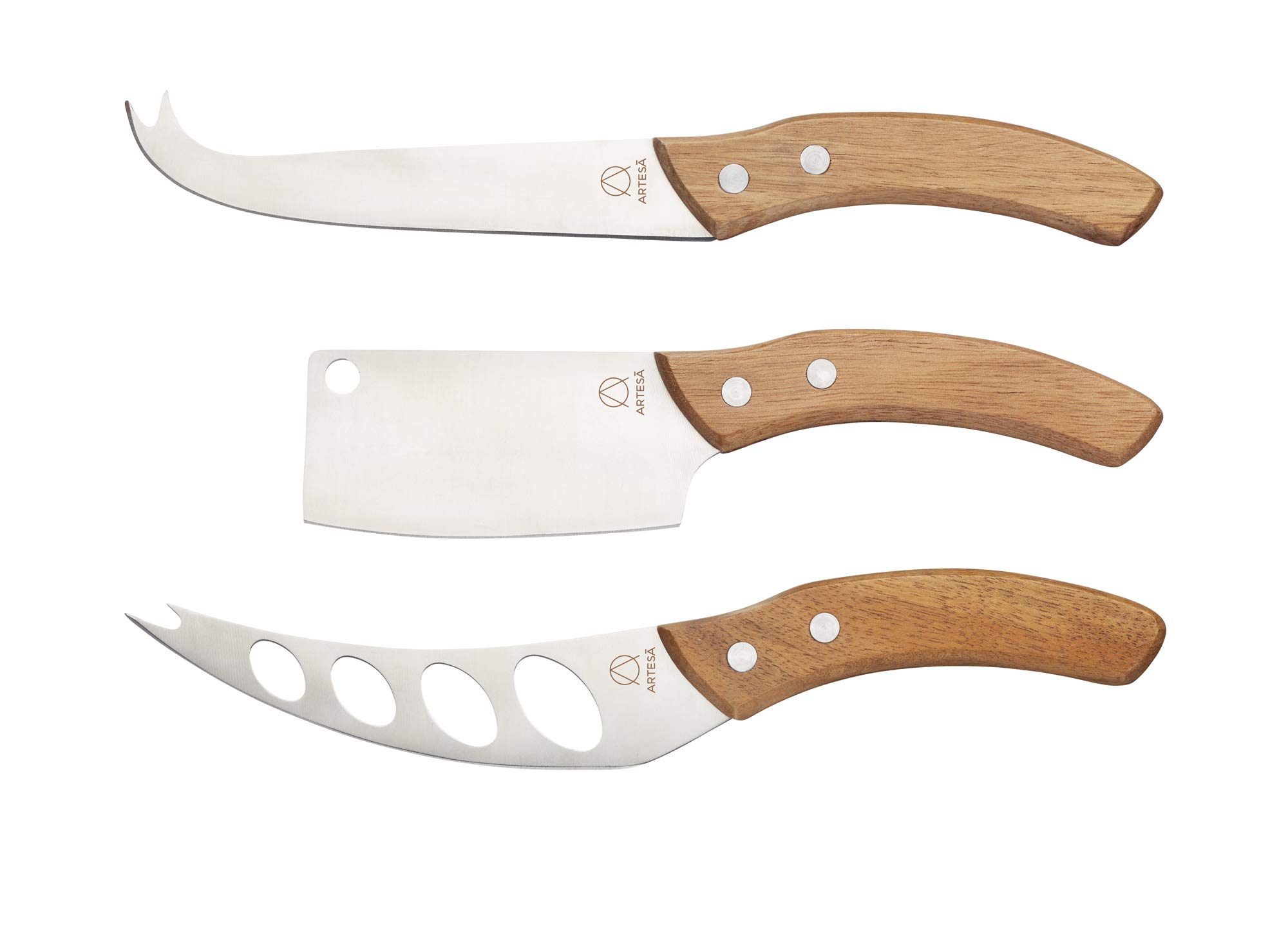 ArtesaStainless Steel Three Piece Cheese Knife Set with Acacia Wood Handles, Cheese Gift Set