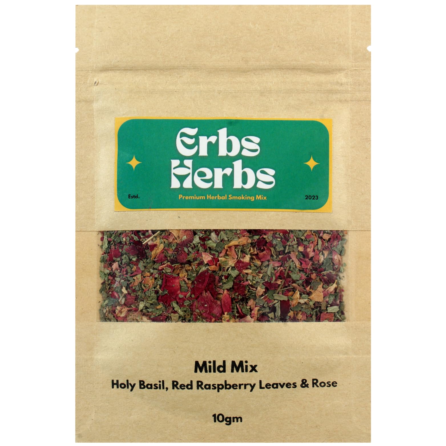 ErbsHerbs - Mild Mix | Premium Herbal Smoking Blend | 10gm - Pack of 1 | Made with Basil, Red Raspberry Leaves & Rose