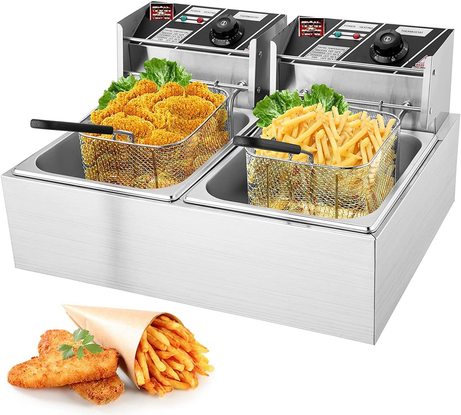 MAZORIA Stainless Steel 2 Tank Double Deep Fat Fryer (8 Plus 8 L)