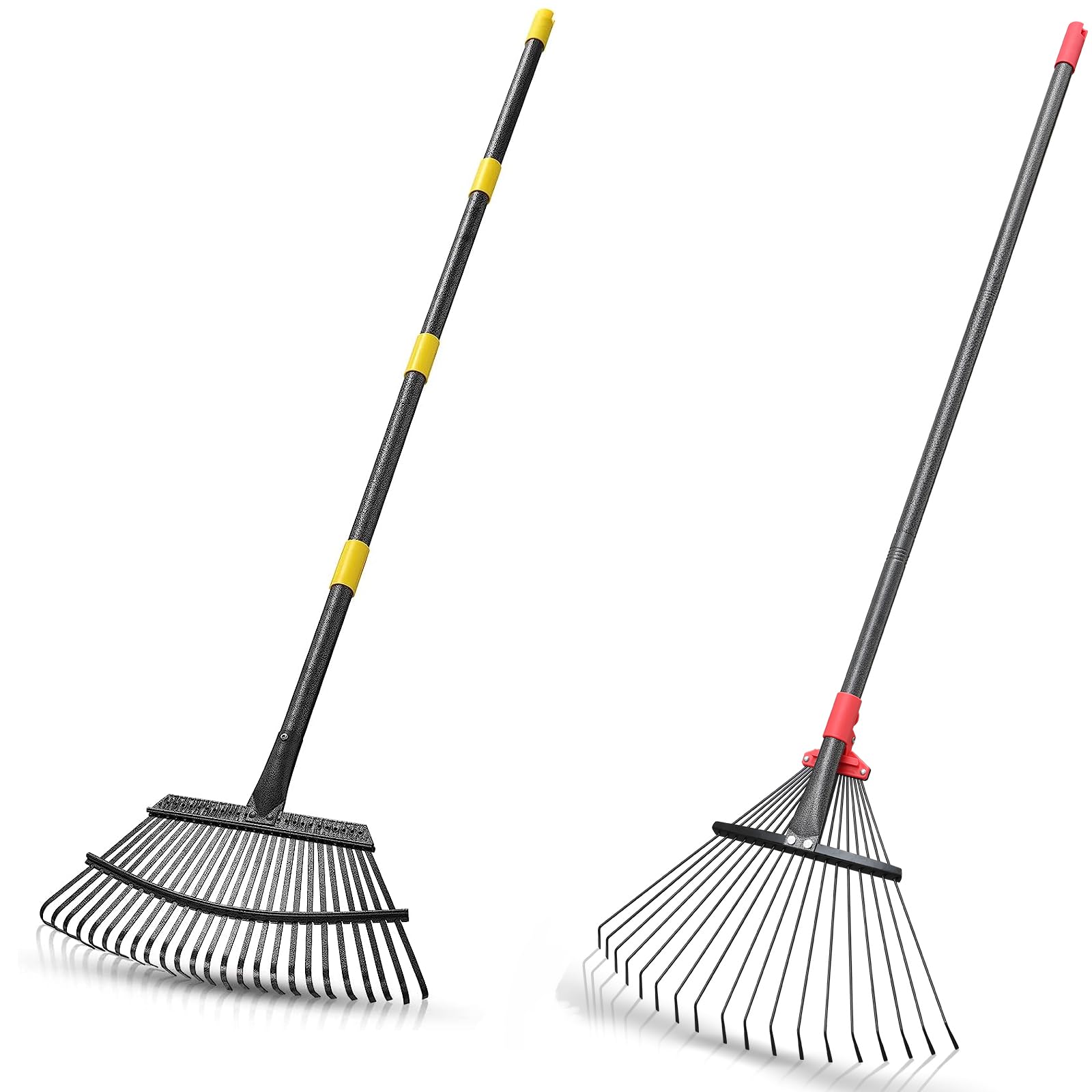 Rake for Leaves with 25 Metal Tines 65 Inch Adjustable Handle and Leaf Rake with 18 Metal Tines Expandable Head from 10 inch to 18 inch