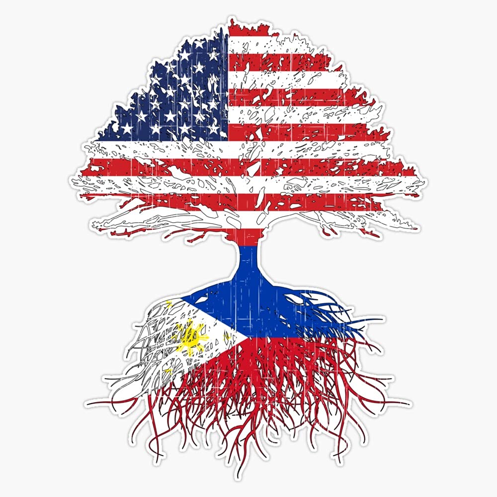 Filipino Roots Immigrant American Grown Philippines Flag Design Vinyl Decal Wall Laptop Bumper Sticker 5 inch, RDB-USA-STICKERS-0376