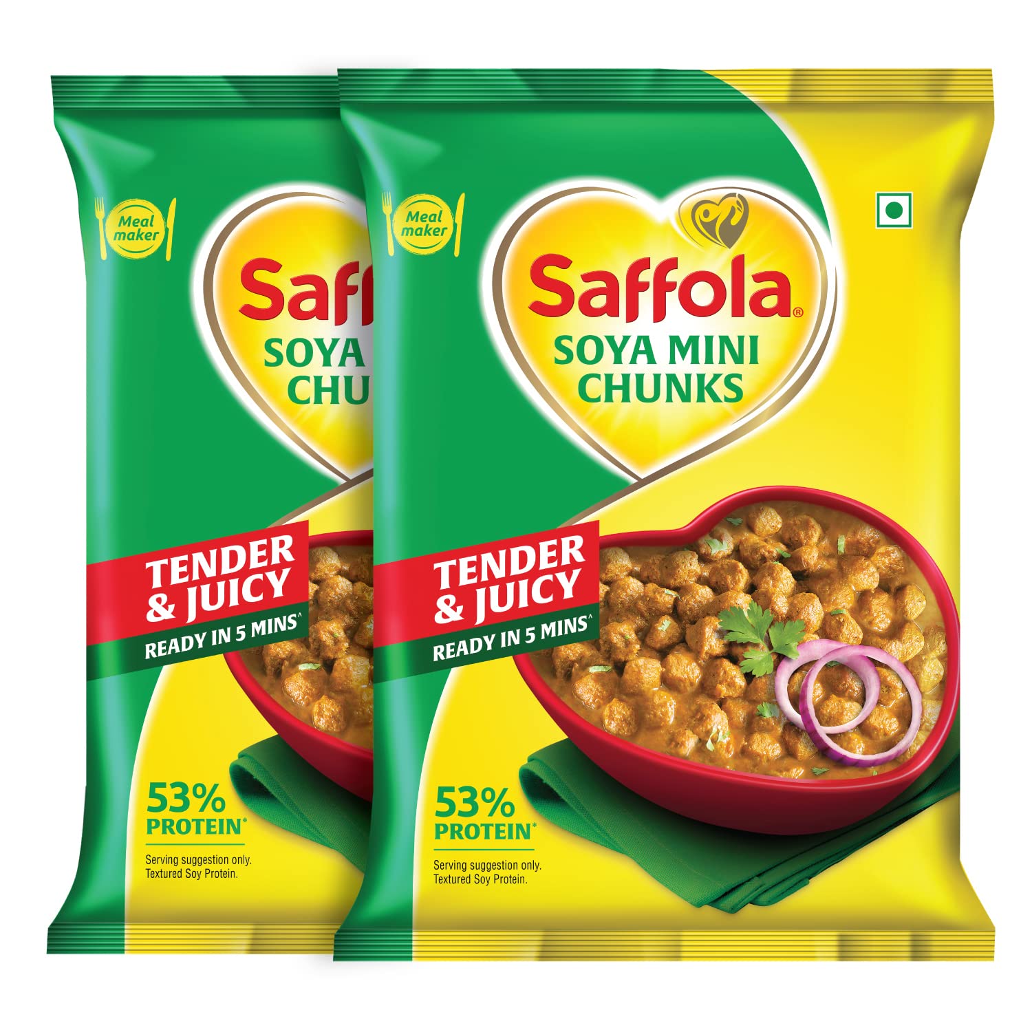 Saffola Soya Mini Chunks, 53% Protein, 13% Fibre & Less than 1% Fat | India's Softest & Tastiest Soya, 400g (Pack of 2)