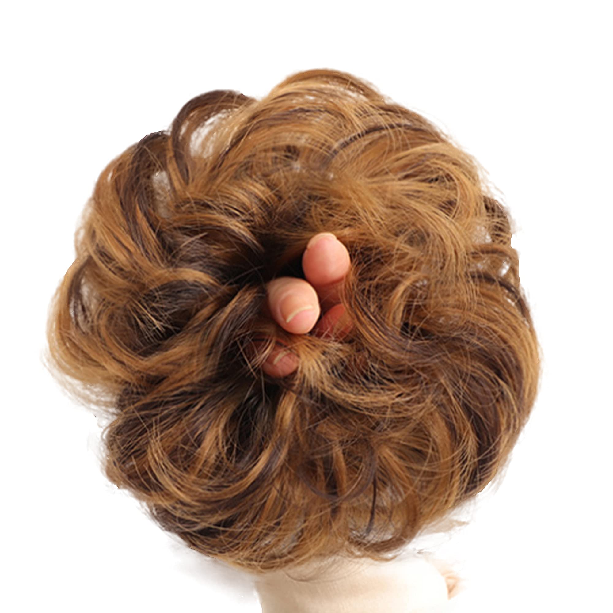 1PCS Messy Hair Bun Hair Scrunchies Extension Curly Wavy Messy Synthetic Chignon for women Updo Hairpiece Donut Wavy Synthetic Chignon (6AH27#)