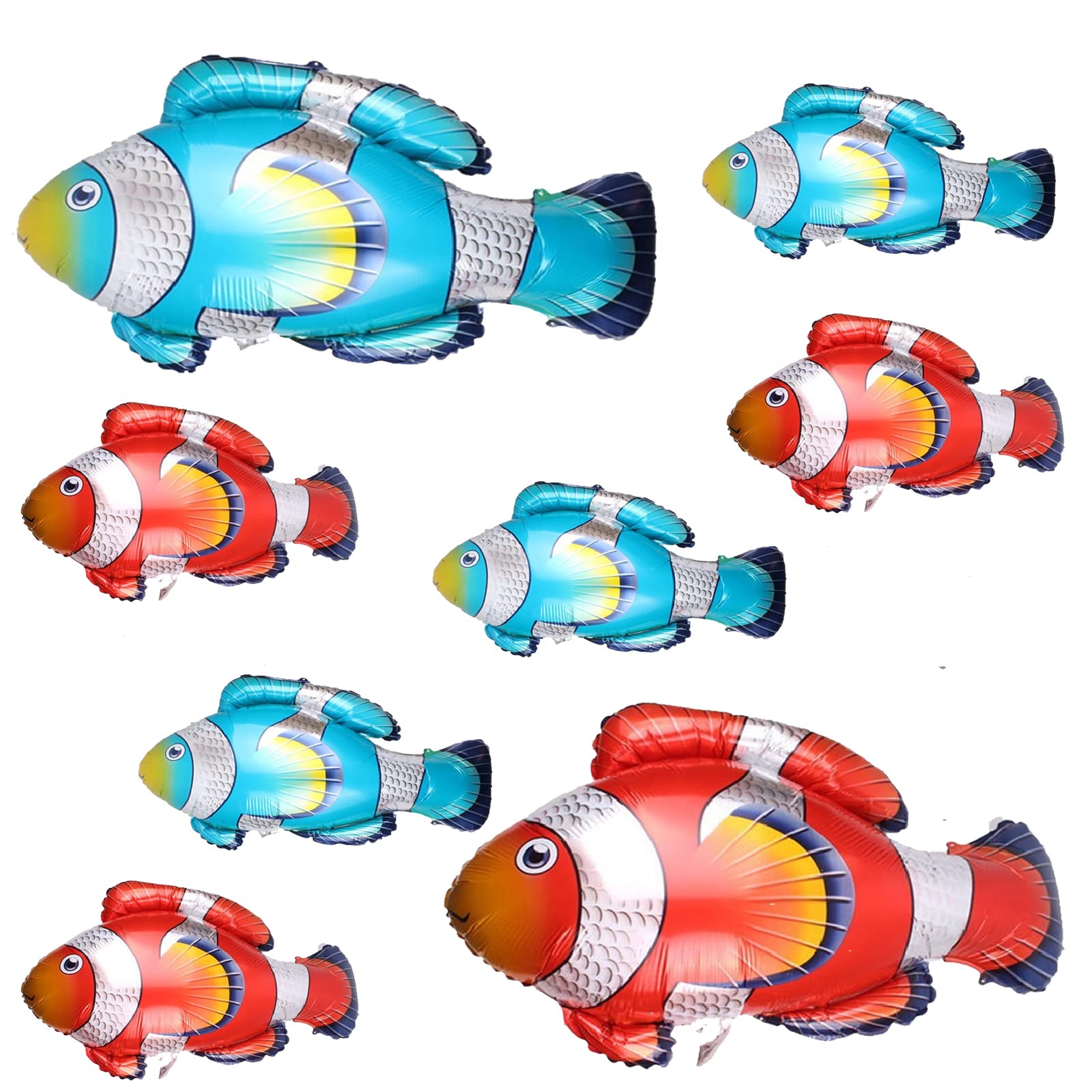 8Pcs Clownfish Foil Balloons Large Ocean Animal Mylar for Birthday Baby Shower Wedding Tropical Fish Themed Party Decorations